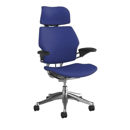 Humanscale Freedom Ergonomic Office Chair with Headrest - Adjustable Height & Duron Arms - Carpet-Friendly Wheels - Polished Aluminum Frame & Thalo Corde 4 Fabric - Perfect for Home Office & Corporate Workspaces