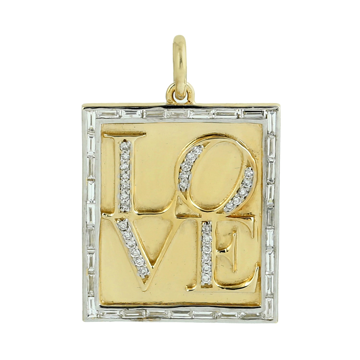 14K Yellow Gold Baguette Diamond LOVE Alphabet Pendant Necklace - Elegant Women's Jewelry Gift for Anniversary, Valentine's Day & Special Occasions