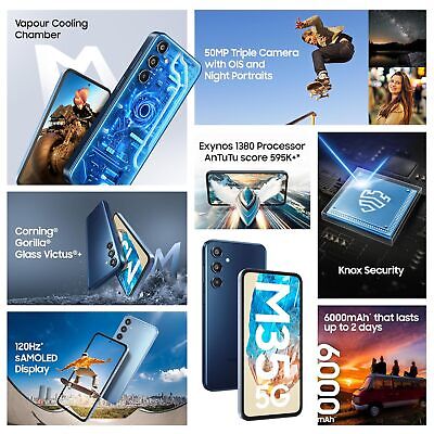 Samsung Galaxy M35 5G Smartphone - 6GB RAM 128GB Storage, Exynos 1380 Processor, Global Version (Blue) - Perfect for Gaming, Streaming & Productivity