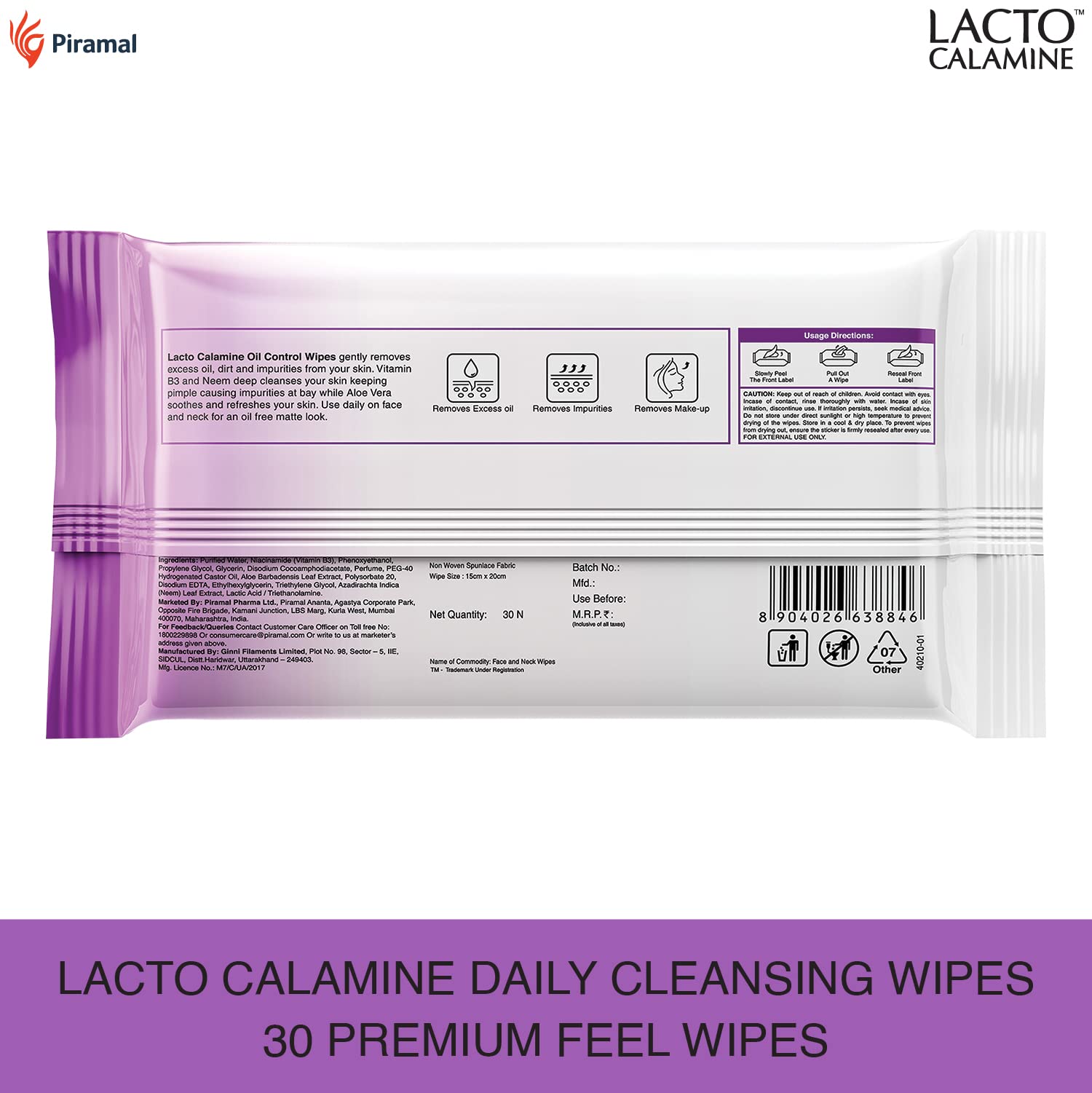 Lacto Calamine Daily Face Cleansing Wipes with Aloe Vera, Cucumber & Vitamin E - Oil Control Facial Wipes for Acne-Prone & Oily Skin - 75 Count (Pack of 3) + 60 Count (Pack of 2) - Perfect for Travel, Gym & On-the-Go Skincare