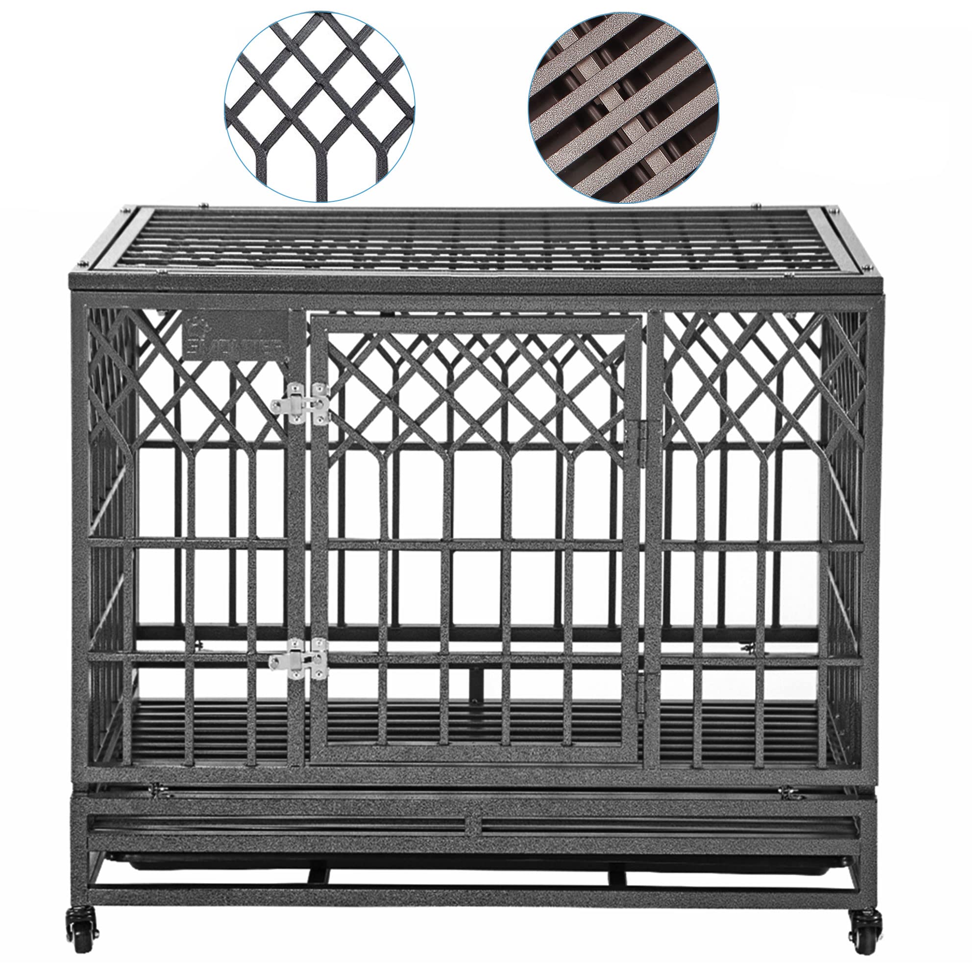 Heavy Duty Dog Cage for Large Dogs - 38 Inch Strong Metal Kennel & Crate with 3 Doors, 4 Wheels, Y-Shape Design - Perfect for Home, Travel & Outdoor Use - Silver Pet Playpen