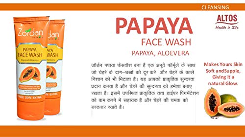 Zordan Herbals Papaya Face Wash for Glowing Skin - 60gm (Pack of 2) 120ml - Gentle Exfoliating Cleanser for Acne, Oily & Dry Skin - Perfect for Morning & Night Skincare Routine