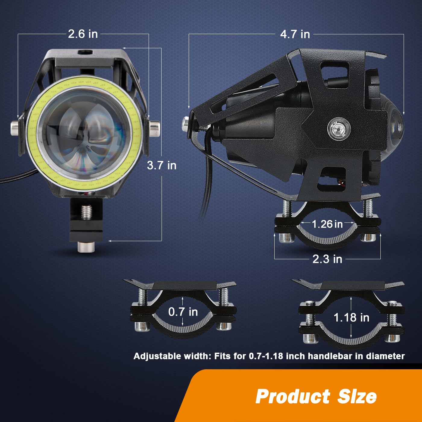 Motorcycle LED Fog Lights - U7 Spotlight Daytime Running Lights with White Angel Eyes Halo Ring & Switch (2 Sets) - Perfect for Night Riding, Off-Road Adventures & Enhanced Visibility