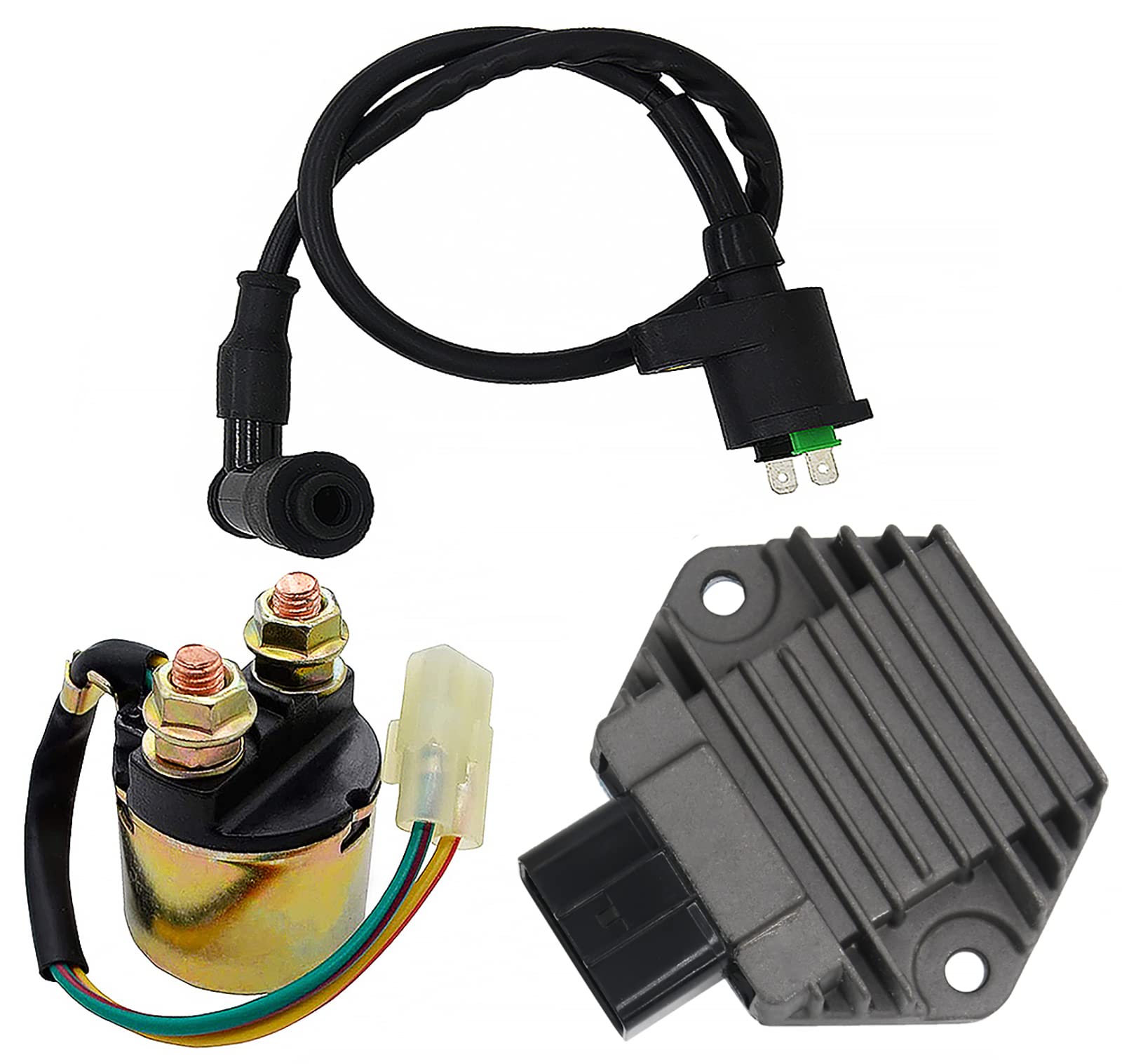 Honda Rancher 350 TRX350FE TRX350FM TRX350TE TRX350TM TRX450 TRX450ES 2000-2006 Voltage Regulator Rectifier, Starter Solenoid Relay & Ignition Coil Kit (3-Piece Set) - ATV Repair & Maintenance Parts for Off-Road Performance