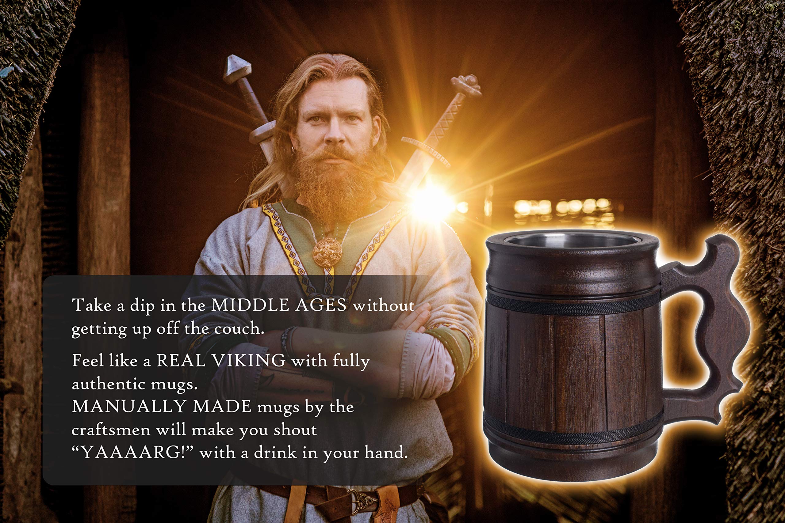 Set of 6 Handcrafted 10oz Beer Mugs - Stainless Steel & Wooden Beer Steins - Coffee Cups for Men - Unique Father's Day, Christmas & Birthday Gifts - Classic Brown - Perfect for Home Bars, BBQs & Man Cave Decor