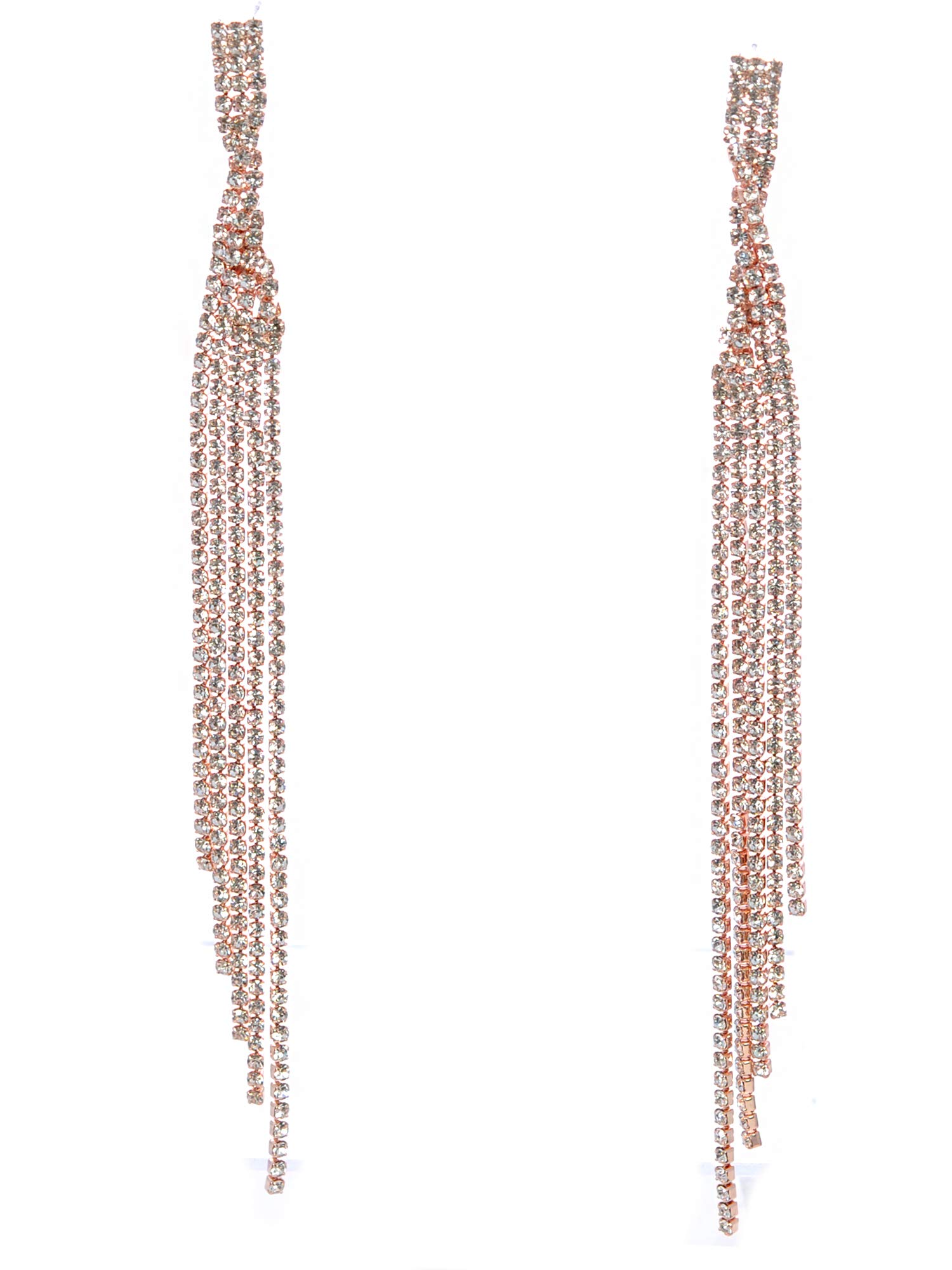 Trendy Rose Gold Plated Chain Mesh Linear Dangle Earrings for Women | Elegant Party & Evening Wear Jewelry