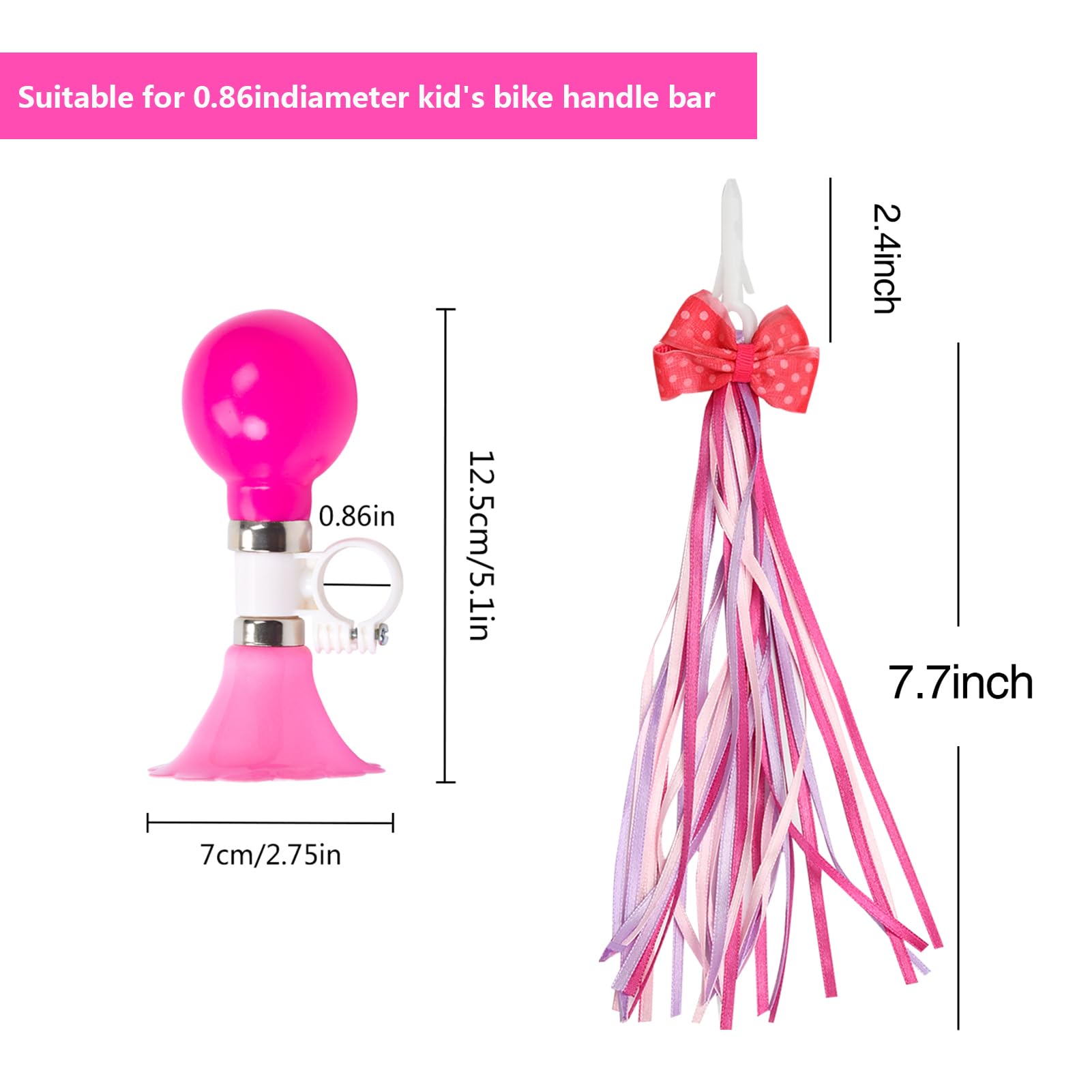 Kids Bike Bell & 2-Pack Bike Streamers - Children's Bicycle Accessories with Horn & Bow Ribbon Decorations | Perfect for Birthday Gifts, Cycling Safety & Bike Customization