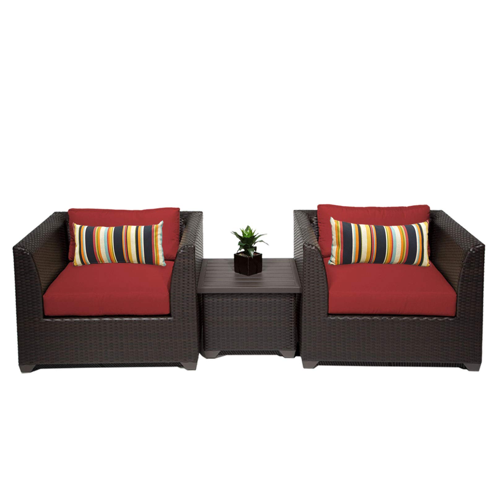 TK Classics 3-Piece Barbados Outdoor Wicker Patio Furniture Set in Terracotta - Perfect for Garden, Poolside & Backyard Relaxation