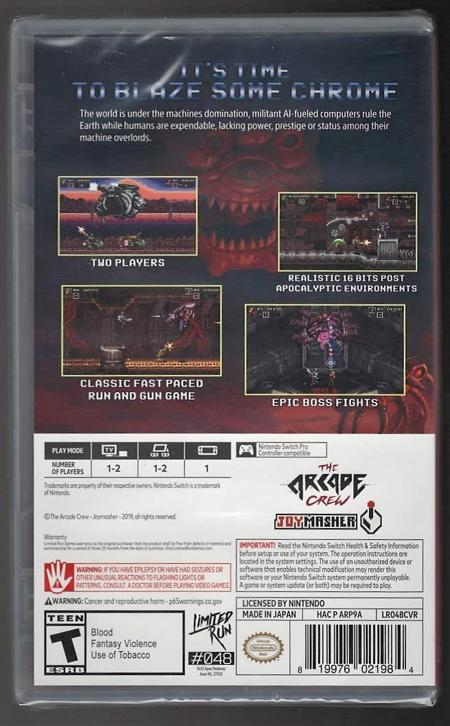 Blazing Chrome for Nintendo Switch - Limited Run Games #48 - Fast-Paced Action Platformer for Retro Gaming Enthusiasts - Perfect for Co-op Play and Nostalgic Arcade Experience