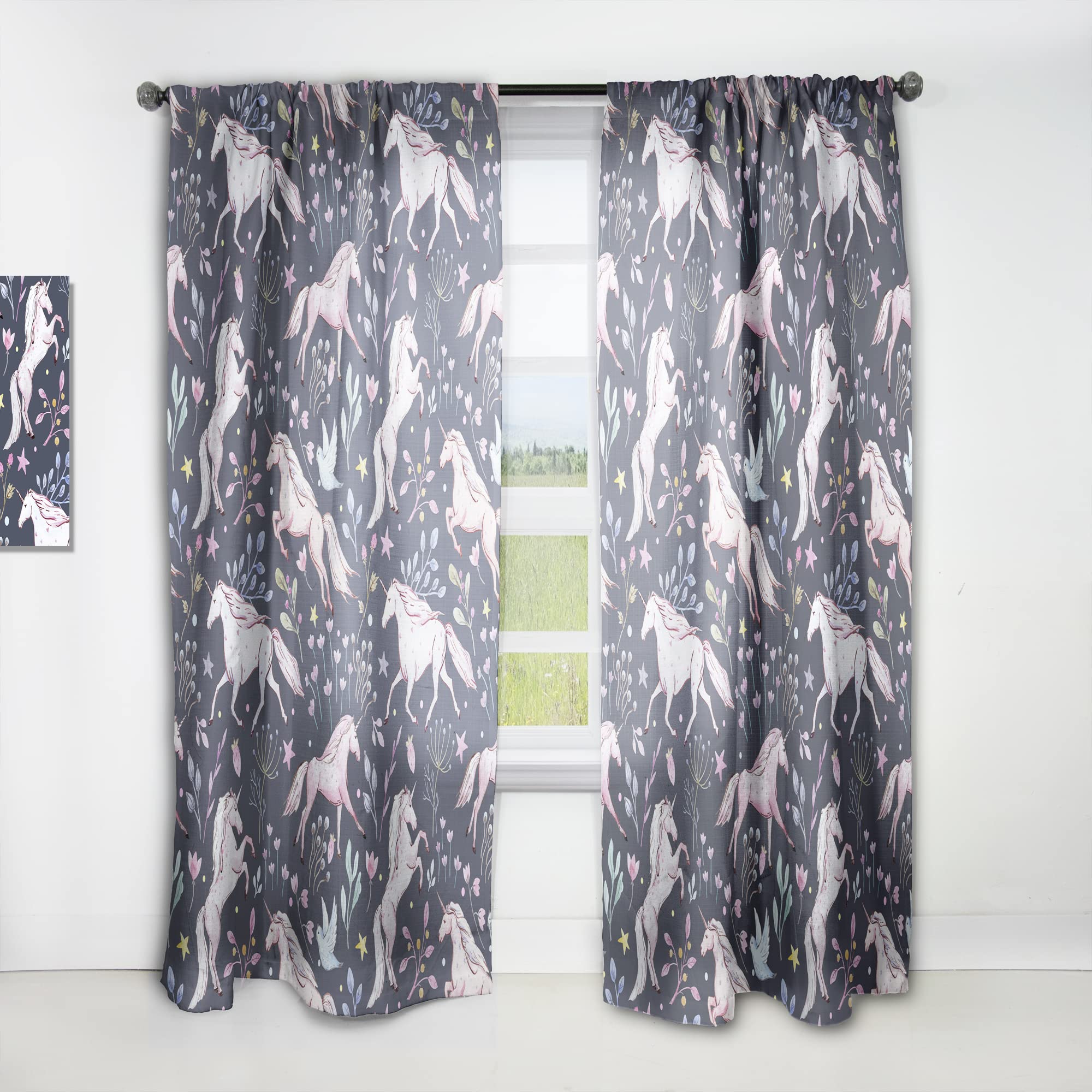 Watercolor Unicorn Print Blackout Curtains for Bedroom & Living Room - Thermal Insulated Single Panel 52x84 Inches - Perfect for Kids Room Decor, Nursery, and Fantasy Themed Spaces