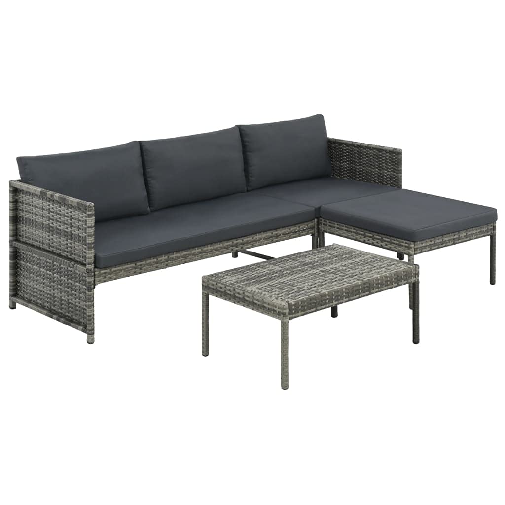 Premium 3-Piece PE Rattan Outdoor Patio Furniture Set with Cushions - Gray Wicker Garden Lounge Conversation Set for Backyard, Poolside & Terrace Relaxation