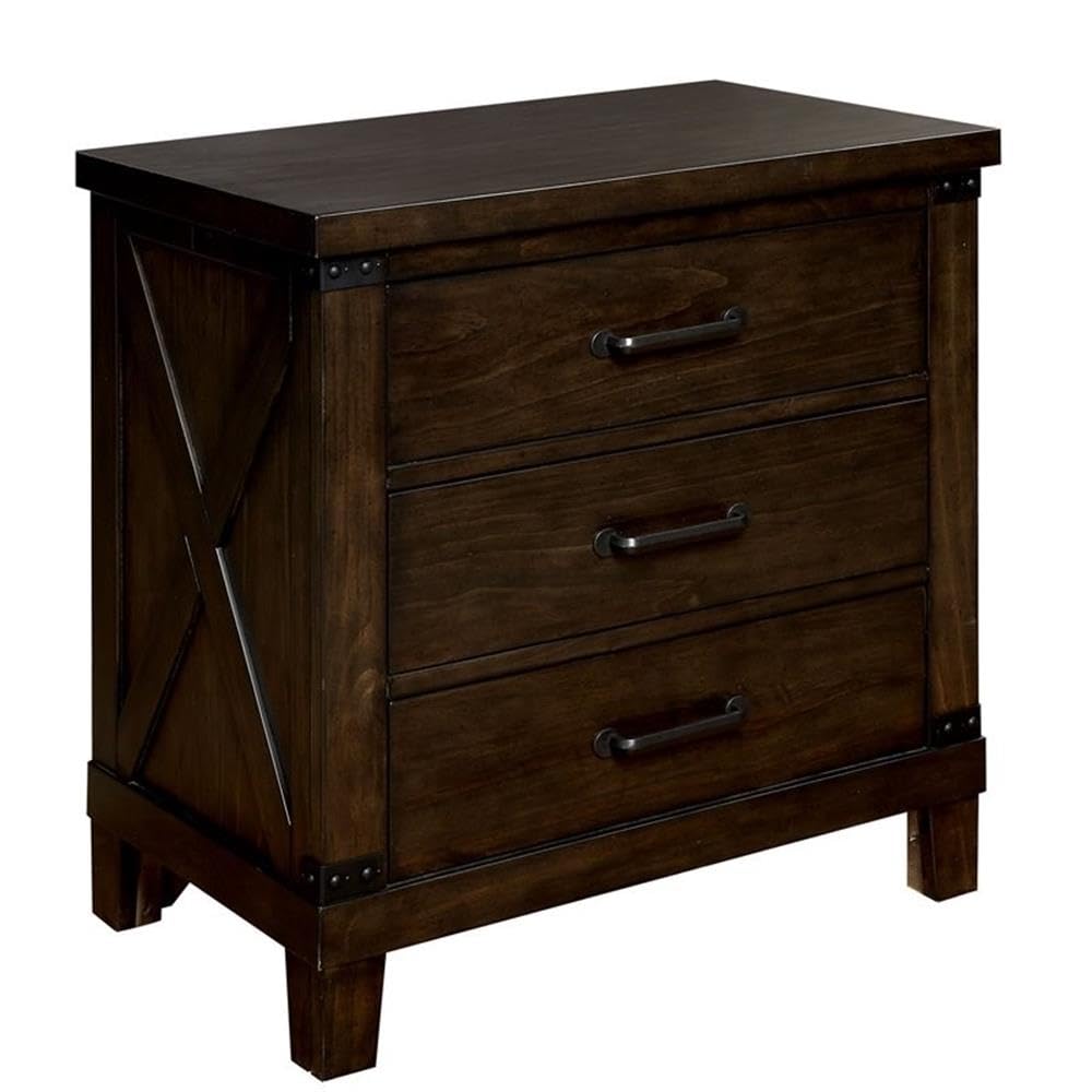 BOWERY HILL 3-Drawer Walnut Wood Nightstand - Modern Transitional Bedside Table for Bedroom, Living Room & Guest Room