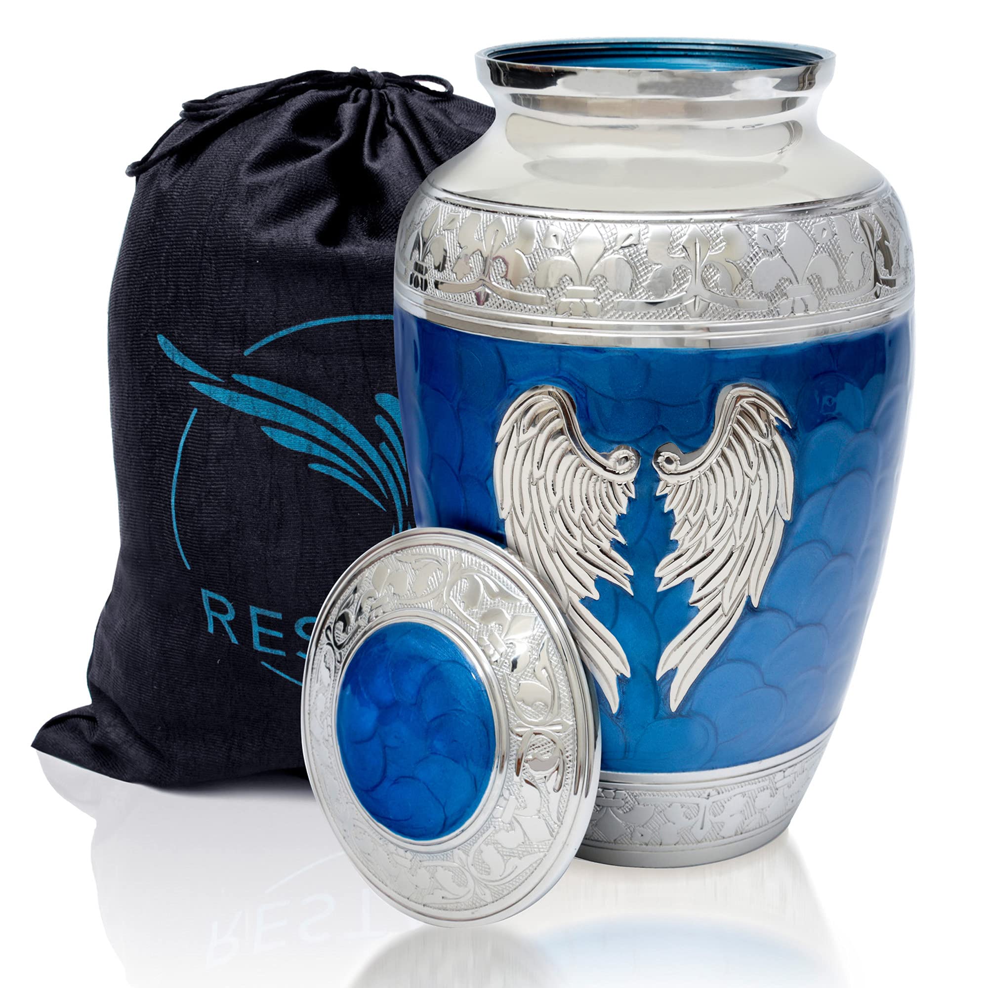 Blue Angel Wings Cremation Urn for Adults - Elegant Decorative Urn for Human Ashes | Perfect Memorial for Loved Ones - Restaall