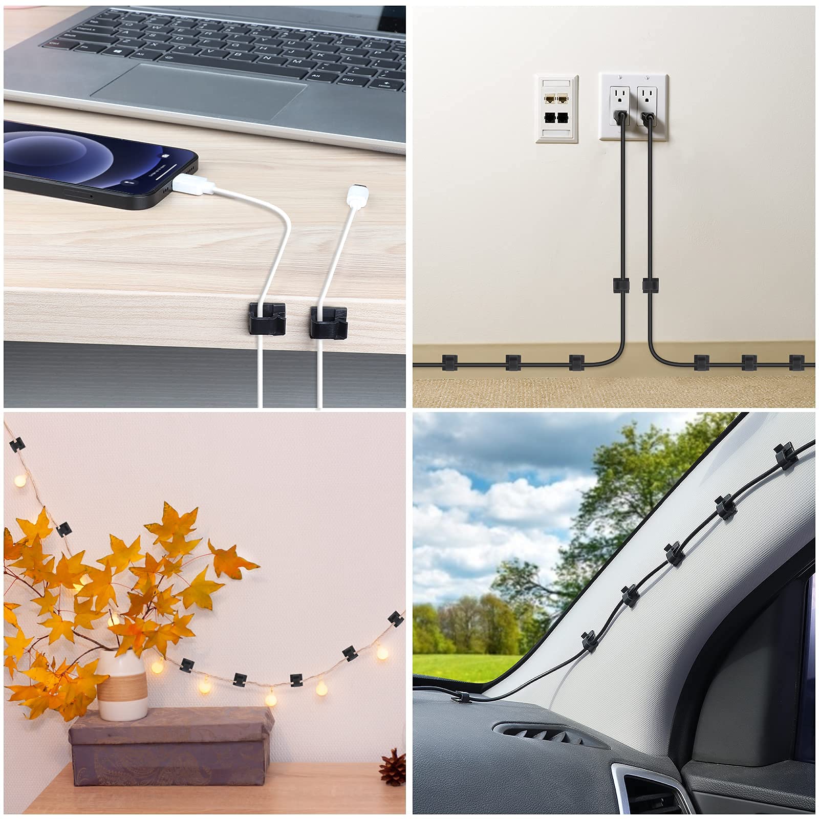 Topavatop 100 PCS Adhesive Cable Clips (Large, White & Black) - Heavy Duty Wall Wire Holder, Cord Organizer for Under Desk Cable Management - Hide Wires, Organize LED & HDMI Cables - Perfect for Home Office, Gaming Setup & Entertainment Systems