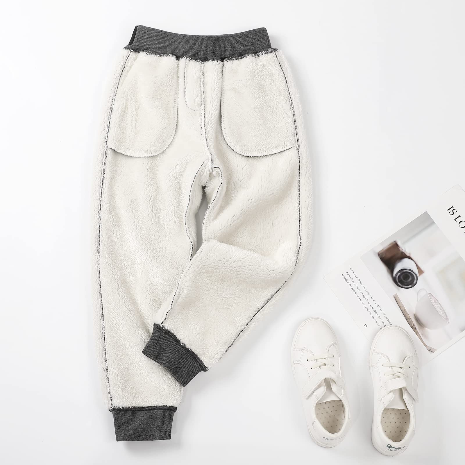 KEREDA Boys & Girls Sherpa Lined Sweatpants - Unisex Winter Warm Fleece-Lined Jogger Pants for Kids 4-13 Years - Cozy Lounge & Outdoor Play Pants