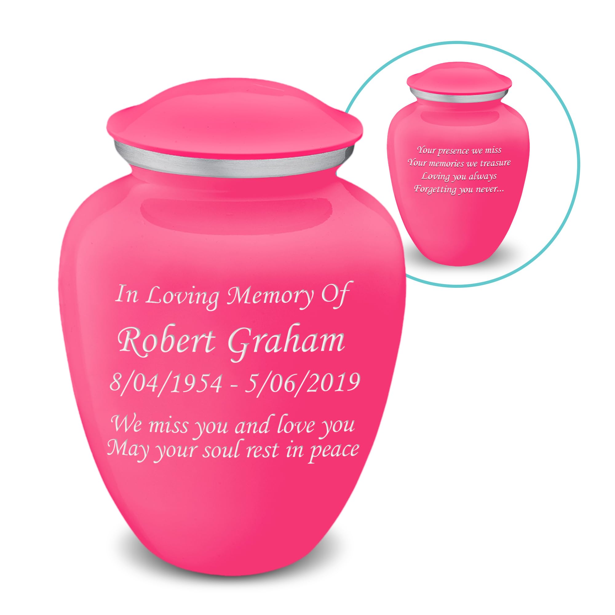 Personalized Cremation Urns for Human Ashes - Large Bright Pink Funeral Urn for Adults with Double Side Engraving (Holds 200 lbs) - Perfect for Memorial Services, Home Display & Honoring Loved Ones
