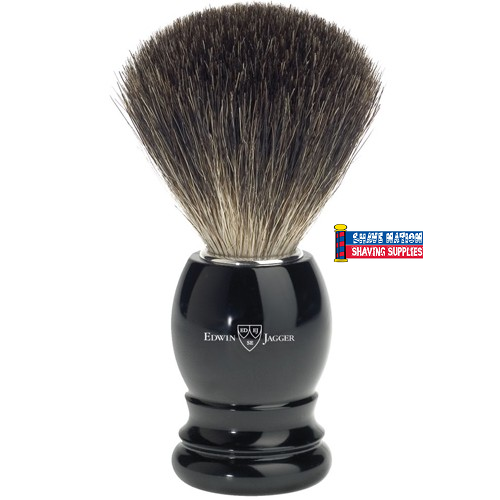 Edwin Jagger Pure Black Badger Shaving Brush with Ebony Handle - Premium Men's Wet Shaving Kit for Sensitive Skin & Beard Grooming - Perfect for Home, Travel & Barber Shop Use