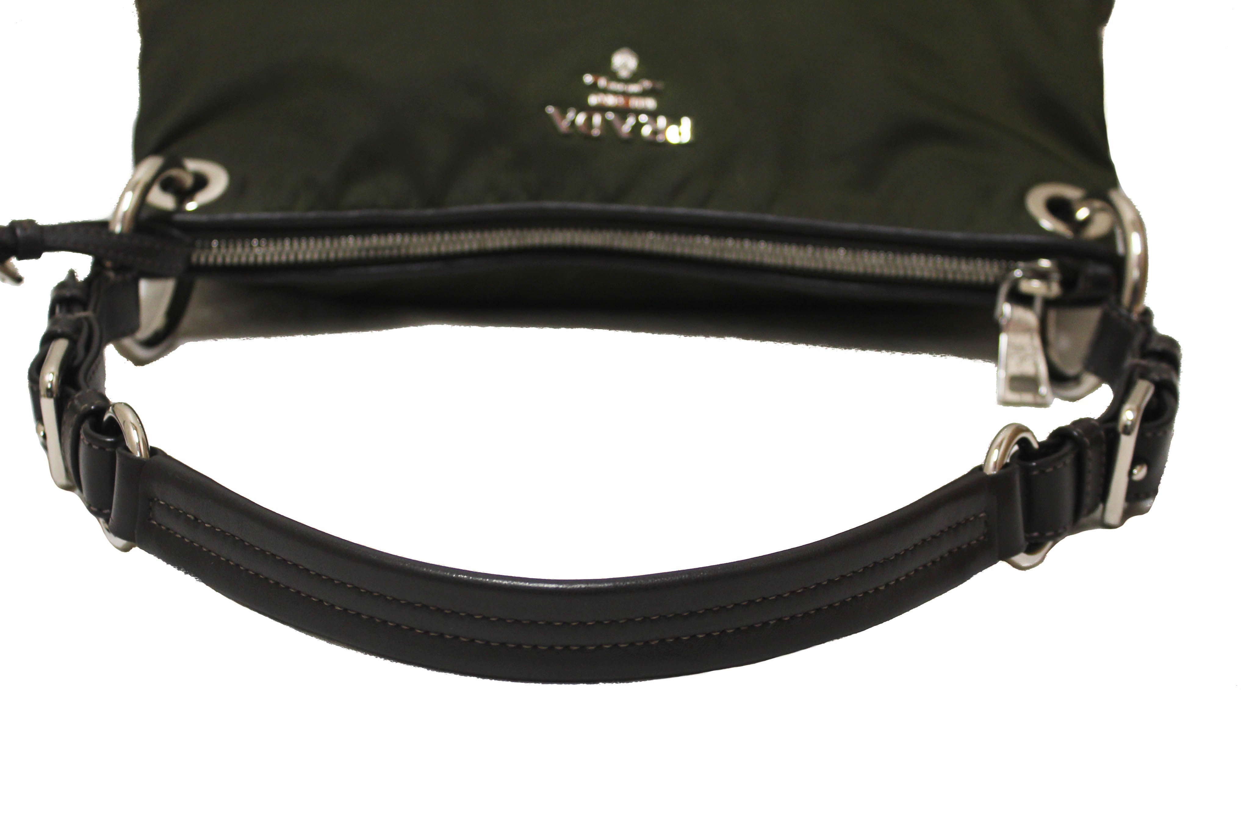Authentic Prada Green Tessuto Soft Calf Leather and Nylon Shoulder Bag for Women | Luxury Designer Handbag for Work, Travel & Everyday Use