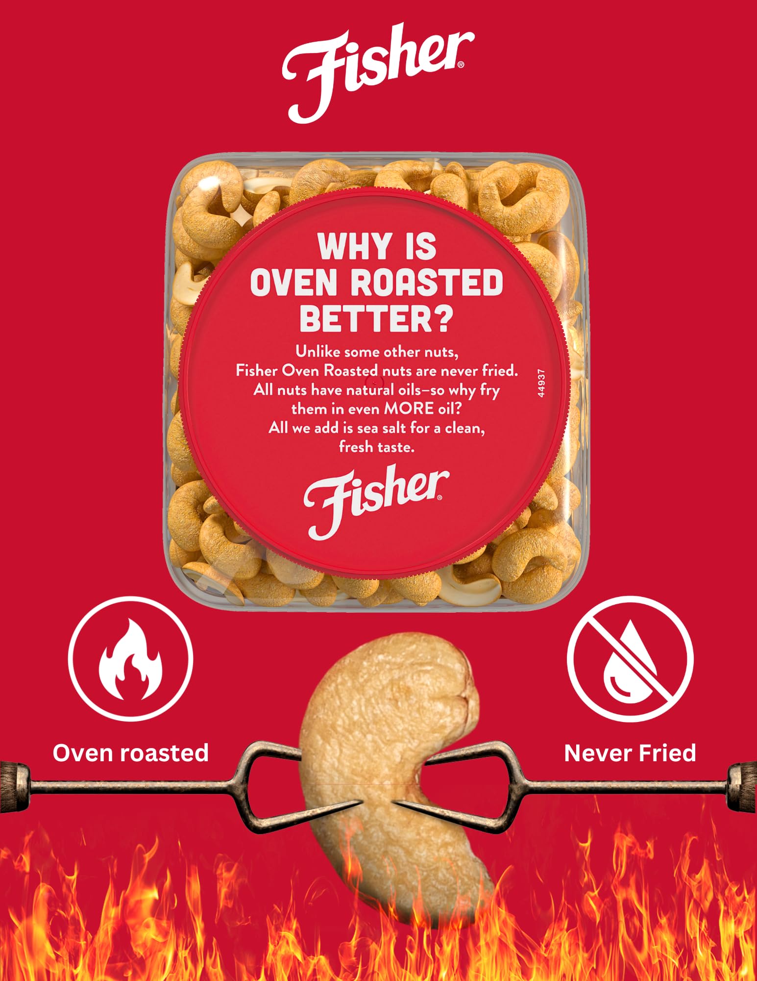Fisher Oven Roasted Never Fried Whole Cashews, 24oz (Pack of 1) – Healthy Snacks for Adults with Sea Salt, No Added Oils, Gluten Free, Vegan Protein – Perfect for Office Snacks, Travel, Hiking & Gift Giving