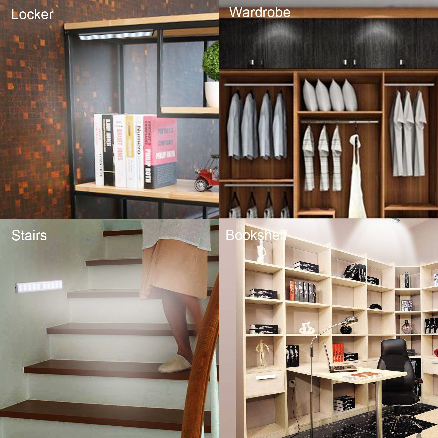 Wireless Stick-On LED Closet Lights - 20 LED Motion Sensor Under Cabinet Lighting with Rechargeable Battery & Magnetic Base - Safe Night Light for Closet, Kitchen, Wardrobe, Stairs (Silver) - Perfect for Dark Spaces & Hands-Free Illumination