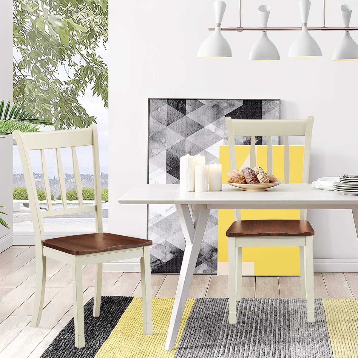 Giantex Solid Rubber Wood Dining Chairs Set of 2 - Armless Kitchen Chairs with Sturdy Frame, Easy Assembly Side Chairs for Farmhouse Dining Room - Perfect for Kitchen, Breakfast Nook & Small Space Dining