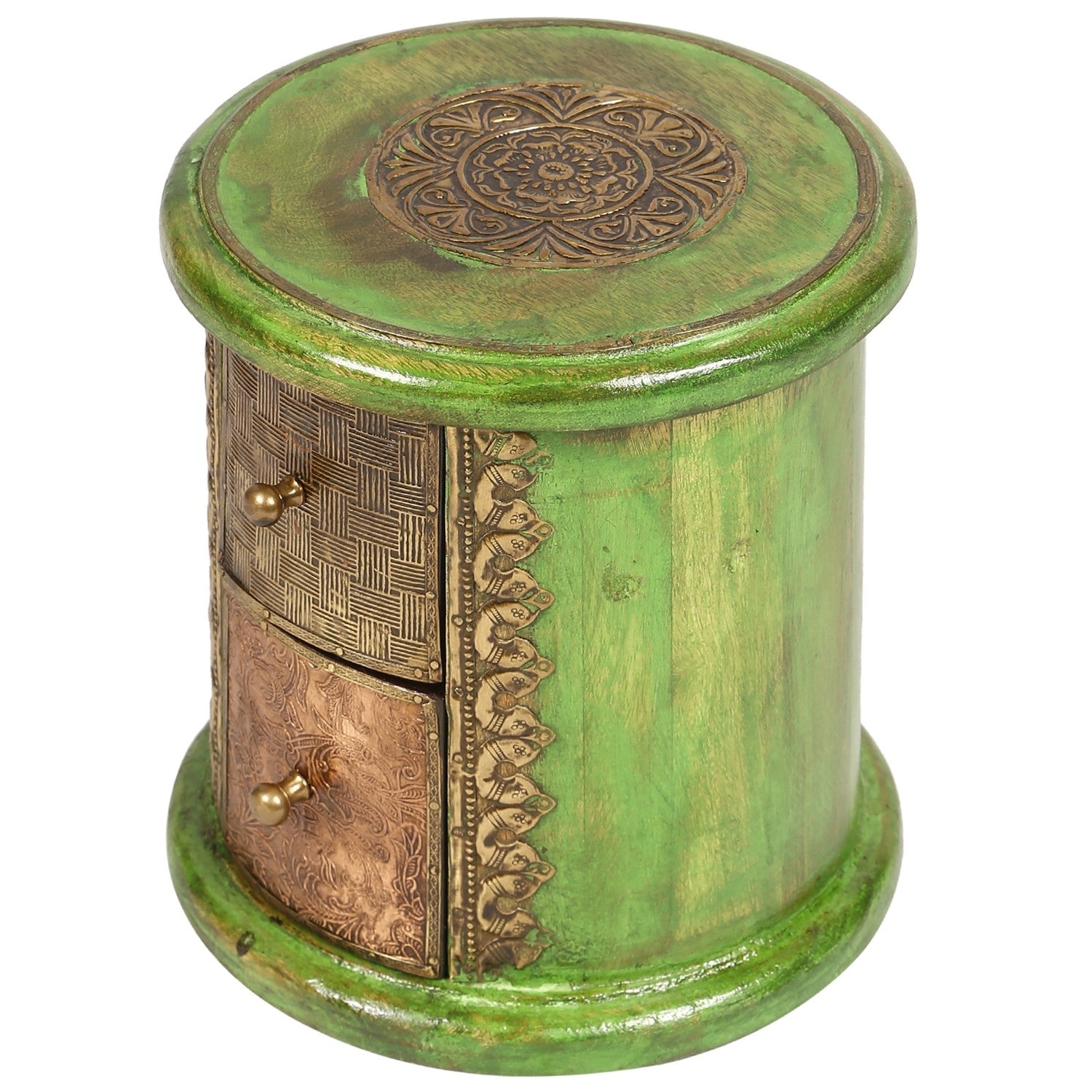 Vintage Embossed Antique Brass Round Drawer Pull - Green Patina Finish for Cabinets, Dressers & Furniture Restoration