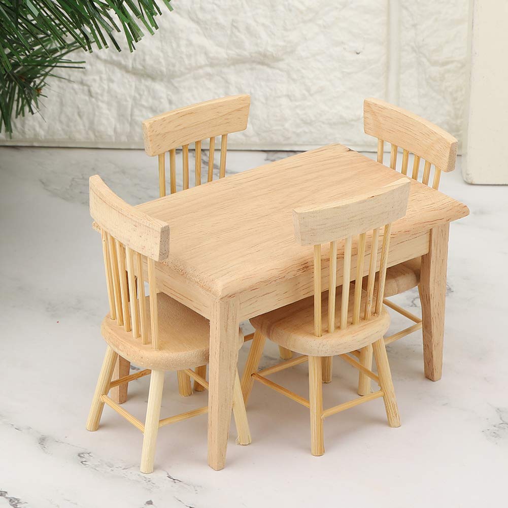 Rongm Dollhouse Miniature Furniture Set - Wooden Dining Table & Chairs for DIY Dollhouse, Kids Room Decor, Adult Collectors & Craft Lovers - Perfect for 1:12 Scale Miniature Displays & Model Home Projects