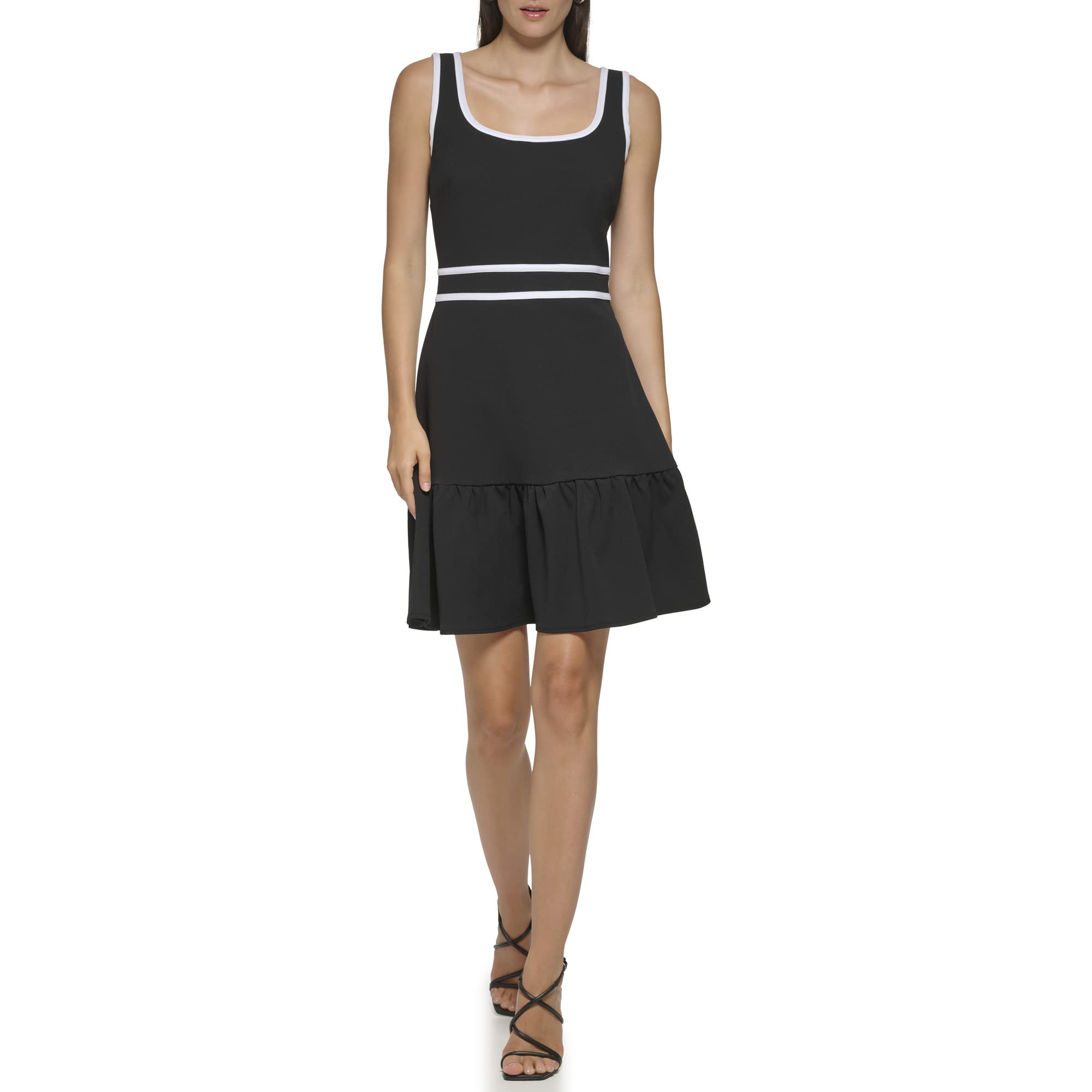KARL LAGERFELD Women's Sleeveless Flounce Hem Dress with Contrast Piping - Casual Summer Dress for Beach, Party & Everyday Wear