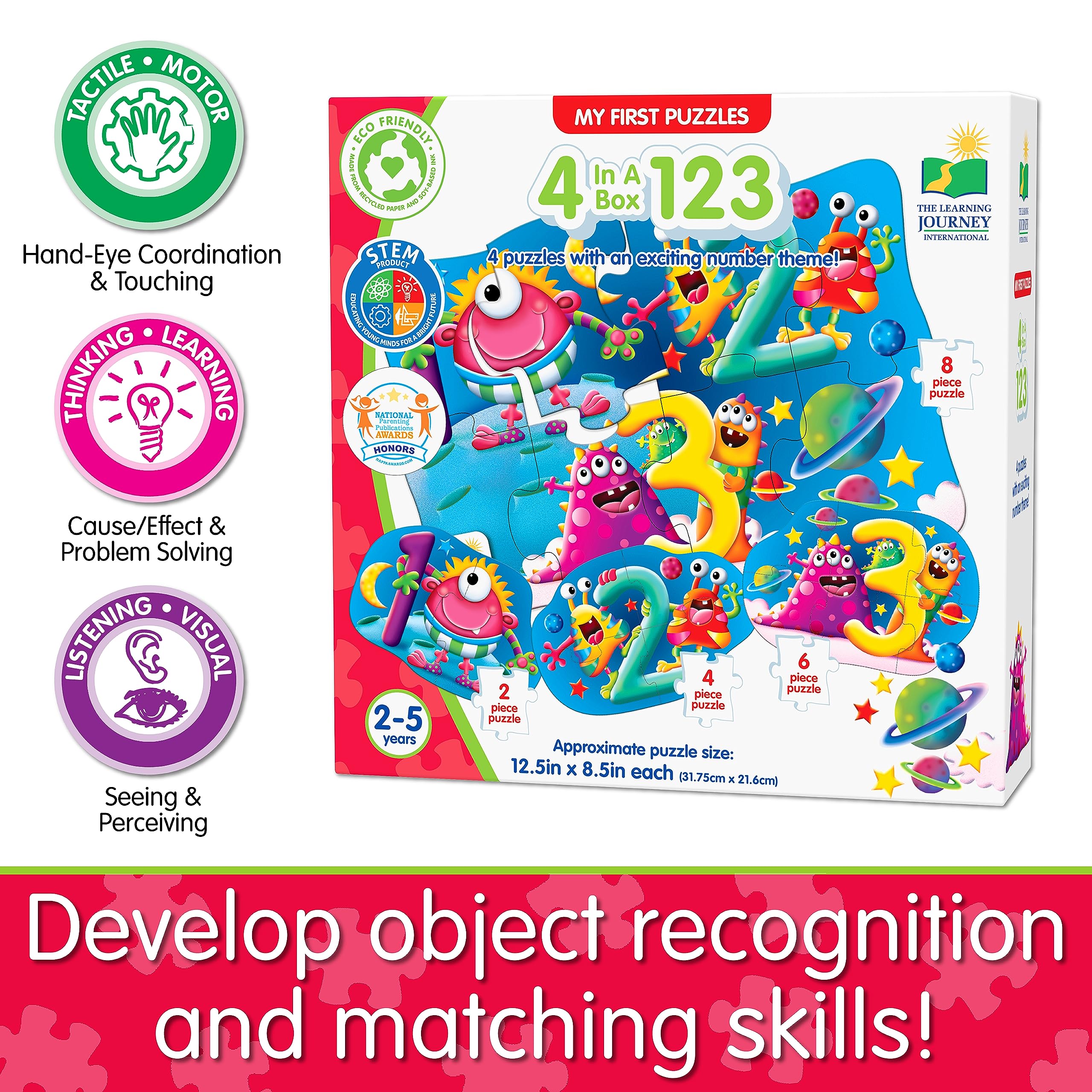 The Learning Journey My First 4-in-1 Puzzle Box - 123 Numbers Counting & Matching Game - STEM Educational Toddler Toys for Boys & Girls Ages 2+ - Award Winning Early Learning Puzzles for Preschool, Daycare & Homeschool Activities - Perfect for Birthday Gifts & Classroom Learning Tools - Great for Interactive Play, Cognitive Development & Early Math Skills Practice - Ideal for Home, School & Travel Learning Activities