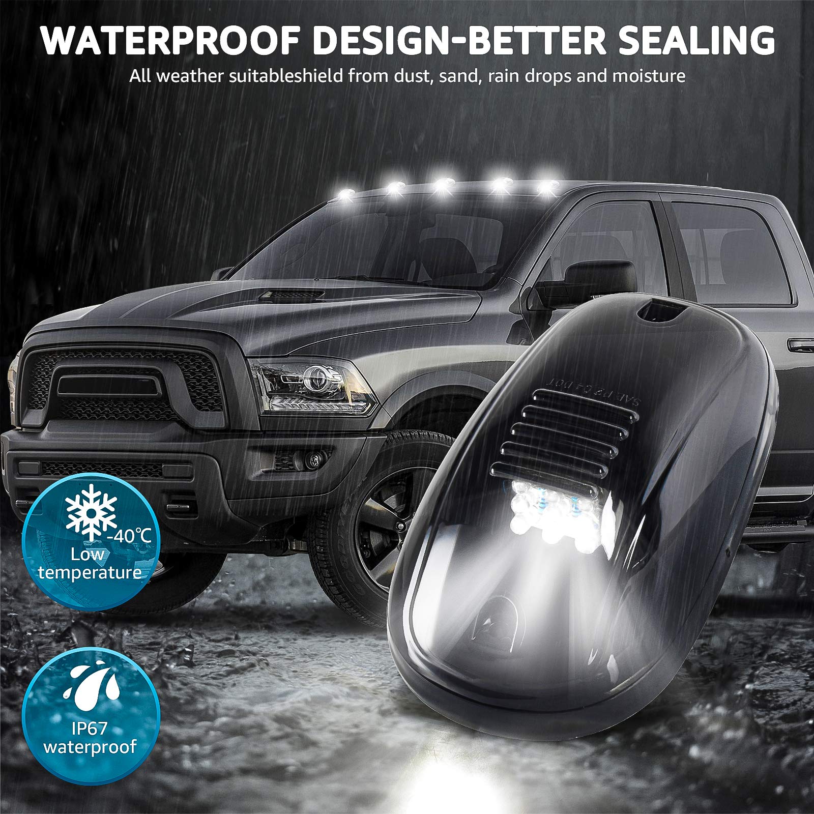 5pcs Smoked LED Cab Marker Lights - 12LED White Roof Top Clearance & Running Lights for 2003-2018 Dodge Ram 1500/2500/3500/4500/5500 Pickup Trucks | Durable Waterproof Design for Off-Road & Night Driving