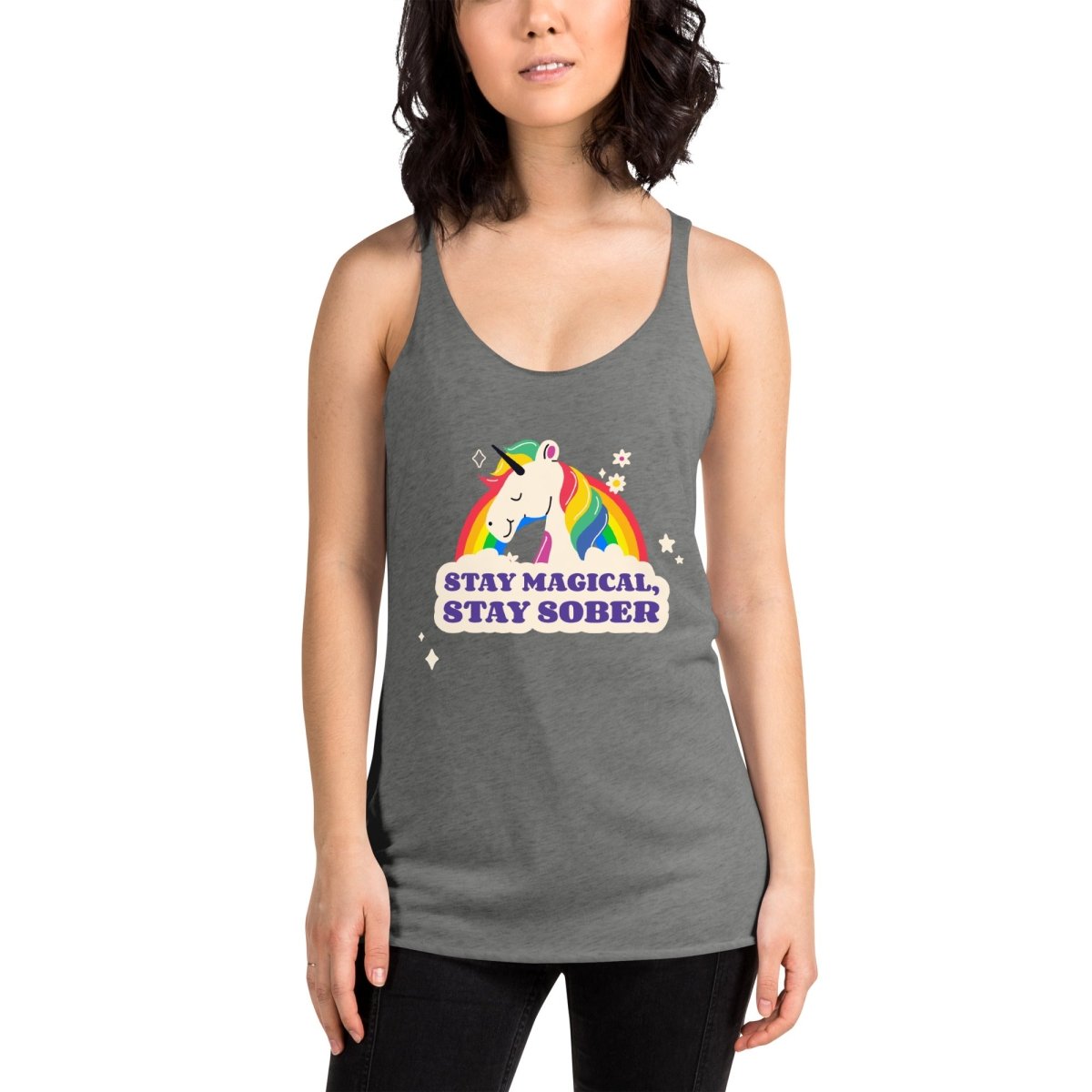 Stay Magical Stay Sober Women's Racerback Tank Top - Comfortable Workout & Yoga Apparel for Fitness & Casual Wear