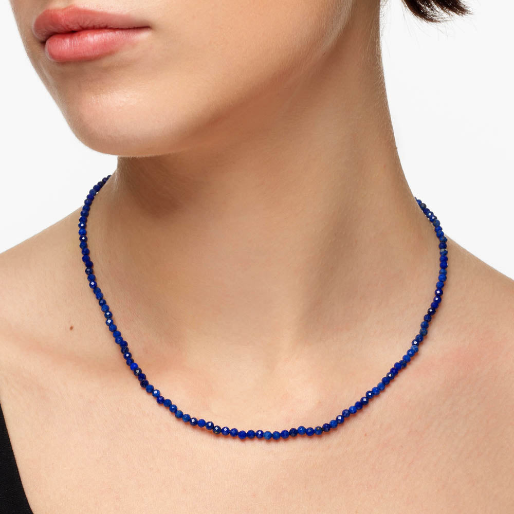 Micro Lapis Lazuli Bead Necklace in Gold - Elegant Blue Gemstone Jewelry for Women | Perfect for Gifts, Weddings & Special Occasions