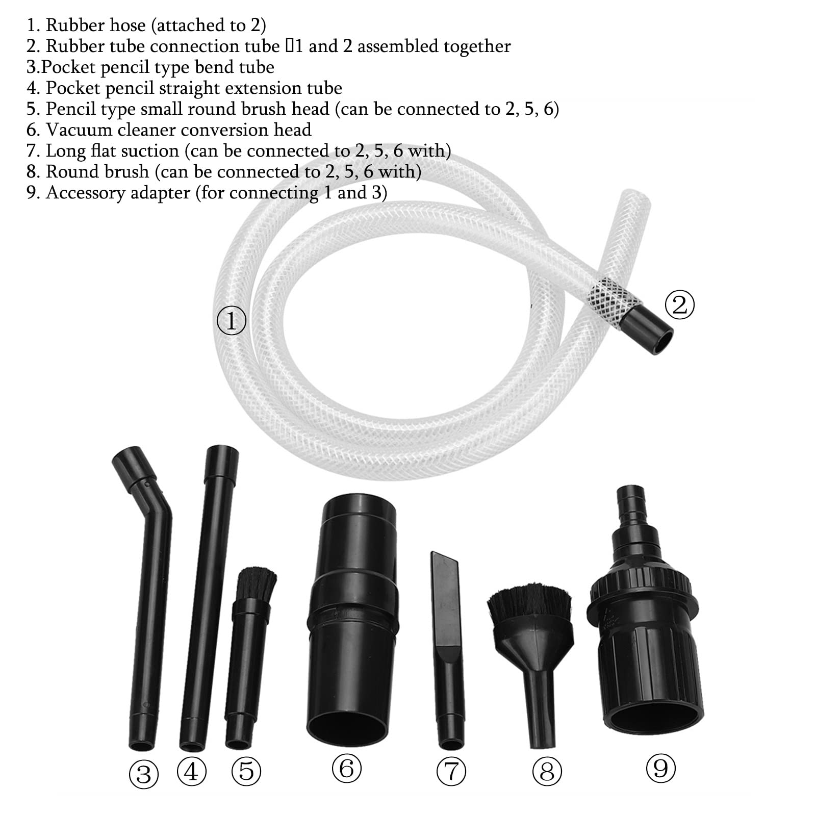 9-Piece Micro Vacuum Attachment Kit - Keyboard & Crevice Cleaning Tools with Brush for Universal Vacuum Cleaners | Perfect for Home, Office & Car Detailing