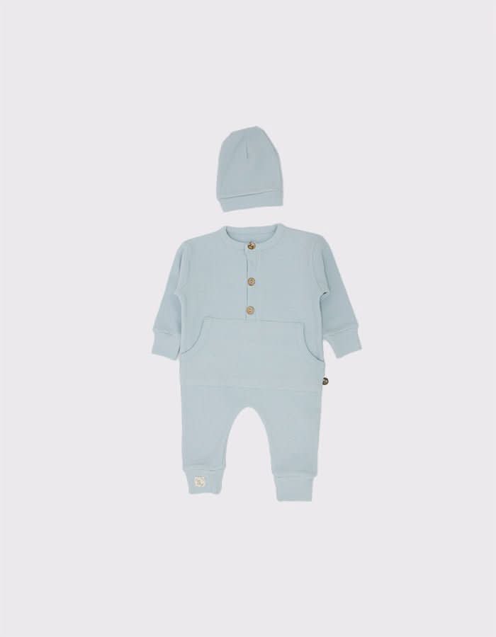 Organic Waffle Baby Romper & Bonnet Set - Half Button Design - Soft Cotton Newborn Outfit for Boys & Girls - Perfect for Photoshoots, Playdates & Everyday Wear