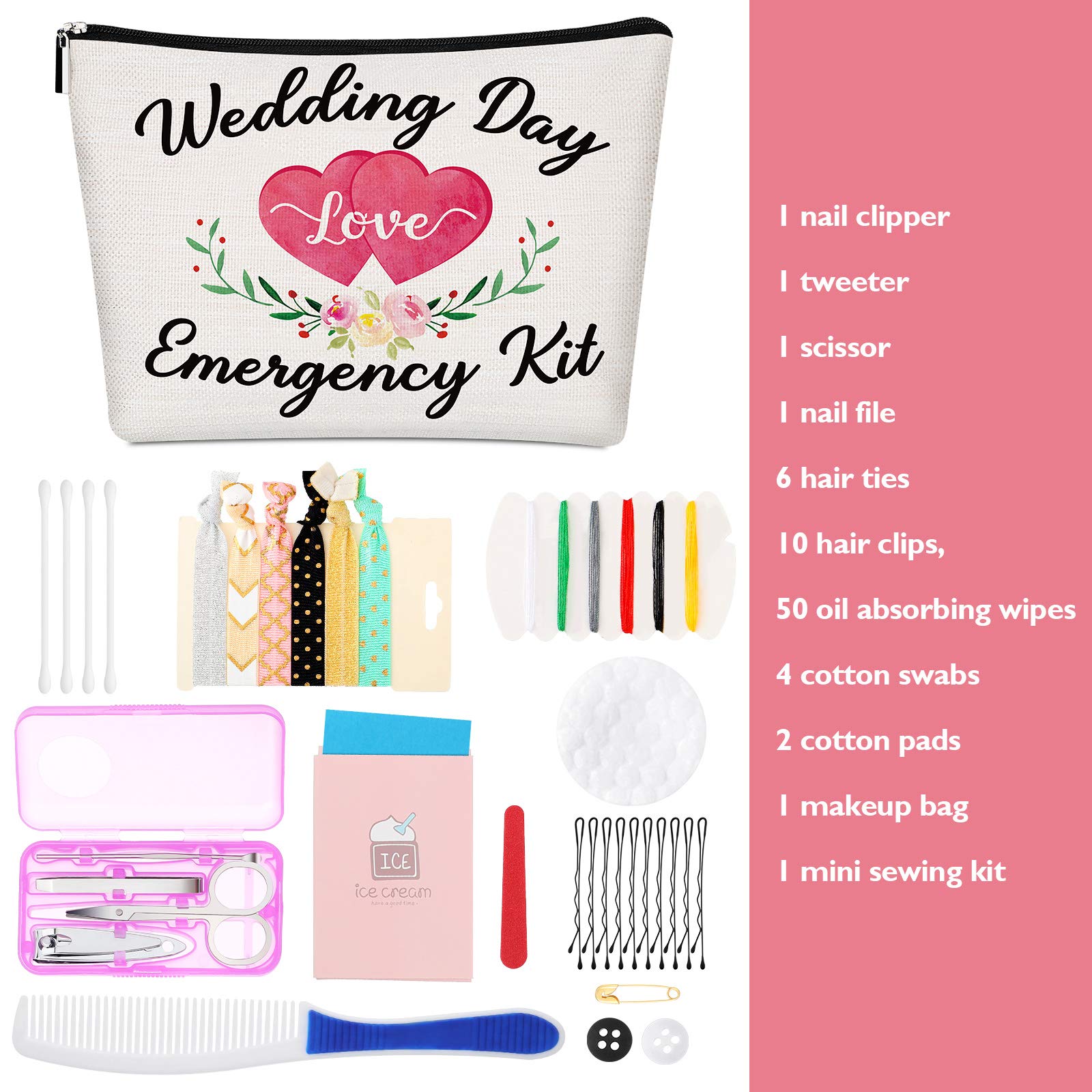 Floral Wedding Emergency Kit - Bride Survival Kit with Makeup Bag, Essential Wedding Day Supplies for Brides - Perfect Bridal Shower Gift & Engagement Present (Classic Series) - Ideal for Last-Minute Wedding Prep, Bridal Emergencies & Destination Weddings