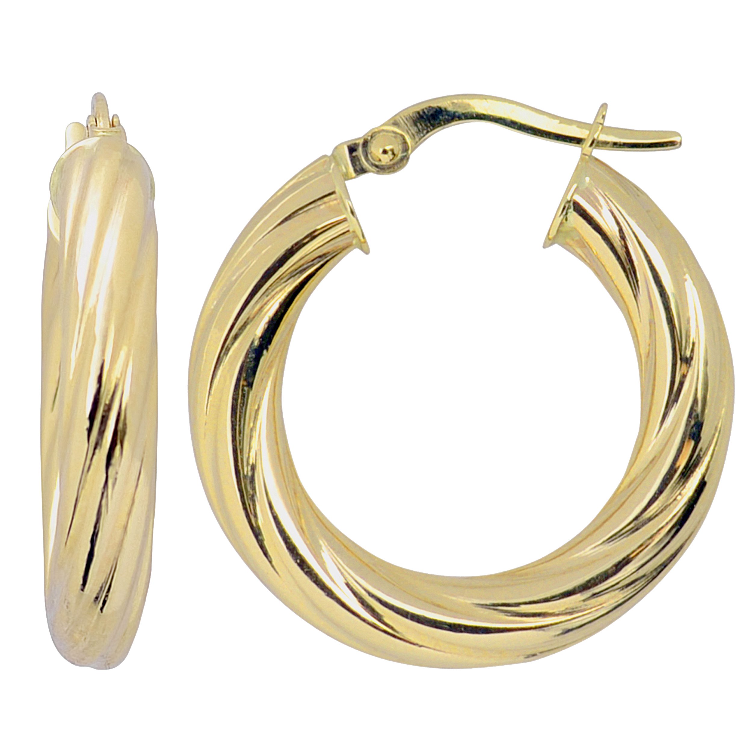 14K Yellow Gold Twisted Hoop Earrings for Women - 4x15mm High Polish Dainty Huggie Hoops - Perfect for Everyday Wear, Date Night & Special Occasions
