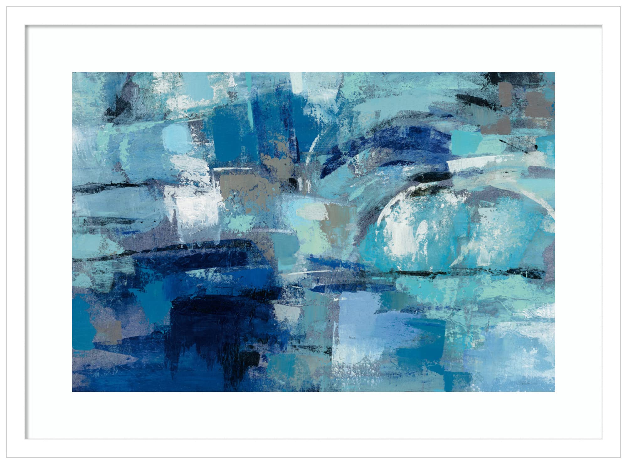Amanti Art Framed Abstract Wall Print - 19x25 Inch Blue Ultramarine Waves Painting by Silvia Vassileva | Modern Contemporary Decor Poster for Living Room, Bedroom & Bathroom | Perfect for Coastal, Boho or Minimalist Home Decor