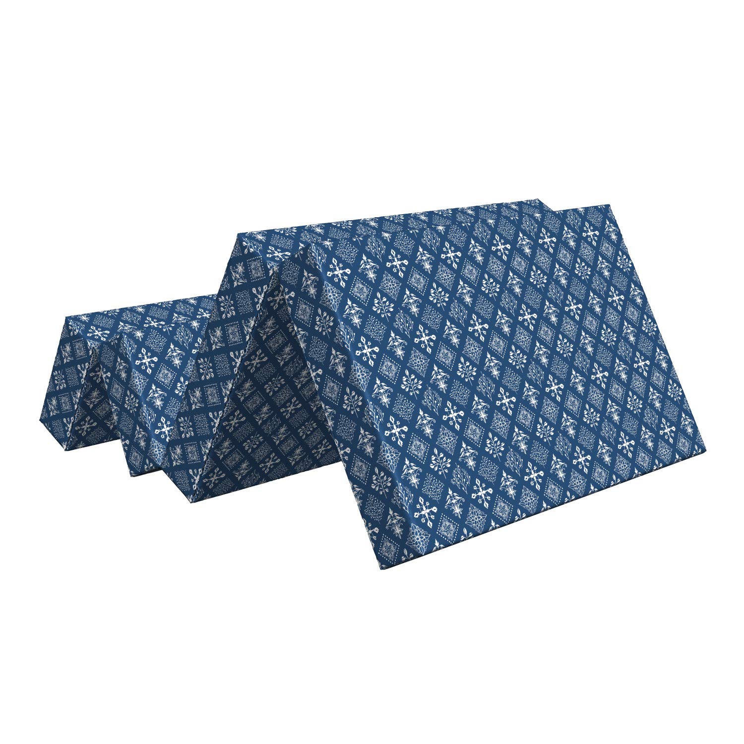 Ambesonne Mediterranean Foldable Mattress - Navy Blue & White Rectangular Armor Design - 74.8