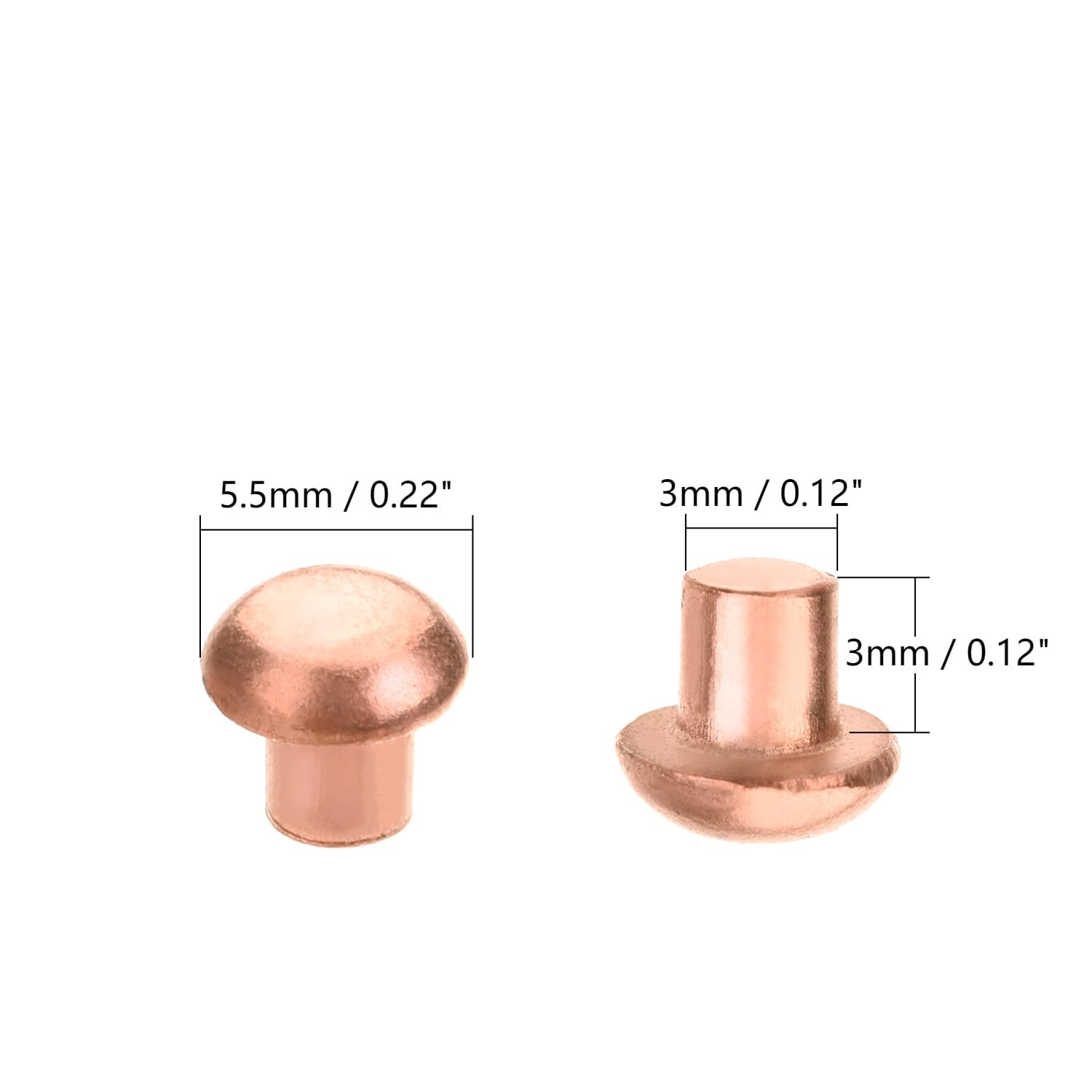 200Pcs Solid Copper Rivets Kit - 0.12in Dia x 0.12in Length Round Head M3 Fasteners for Electrical & DIY Projects - Durable Copper Finish for Jewelry Making, Leather Craft & Metal Fabrication