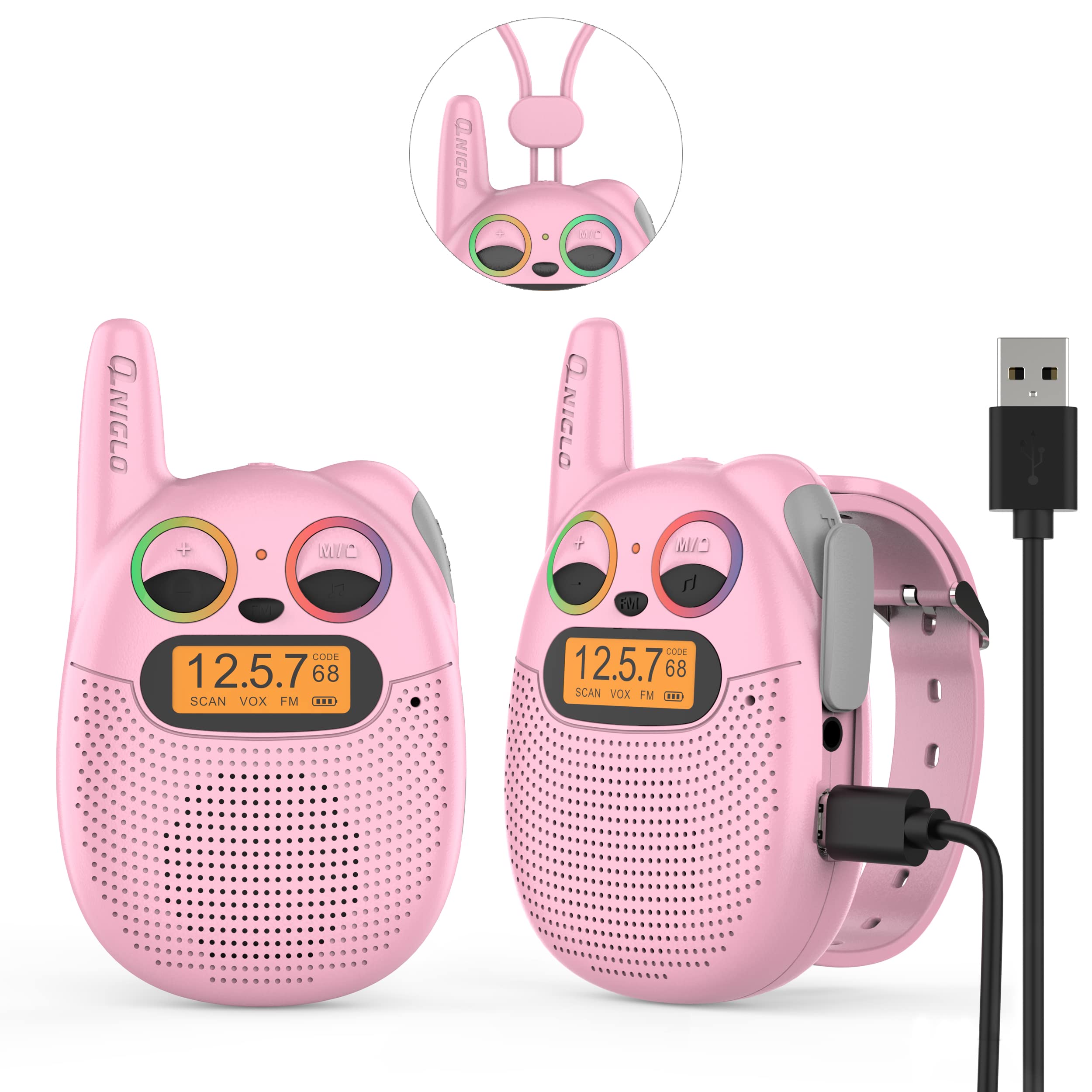 Kids Walkie Talkies Rechargeable - 2-Way Radios for Boys & Girls Ages 3+, Up to 2 Mile Range - Perfect for Outdoor Play, Camping & Birthday Gifts (Pink)