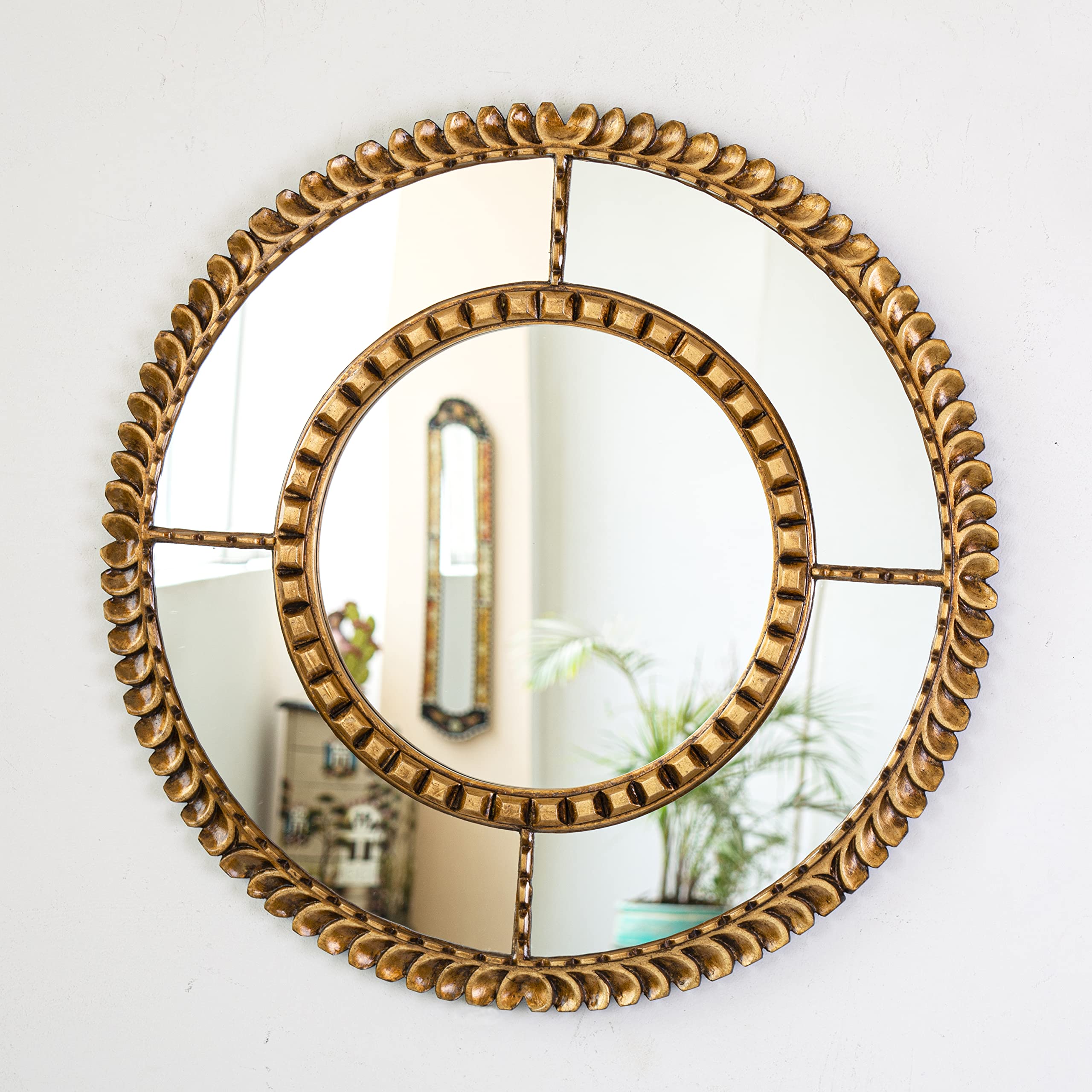 Peruvian Gold Leaf Wood Frame Mirror 23.6 Inch - Elegant Wall Art for Home Decor, Living Room, Entryway & Bathroom | Vanity Mirror for Bedroom & Bathroom Decor | Perfect for Modern & Vintage Interior Design Styles