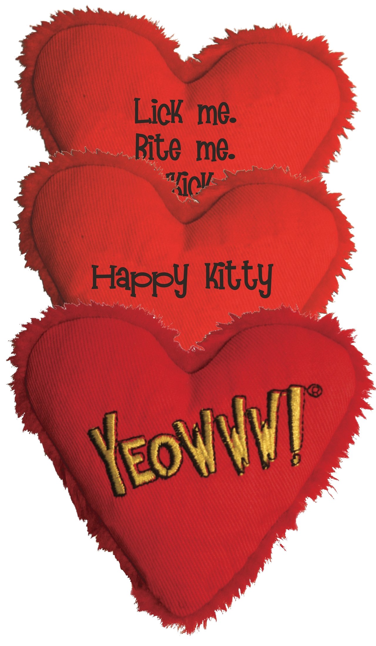 Yeowww! Heart Attack Pack: 3X 100% Organic Catnip Heart Cat Toys with Unique Phrases - Perfect for Playtime, Training & Bonding with Your Feline Friend