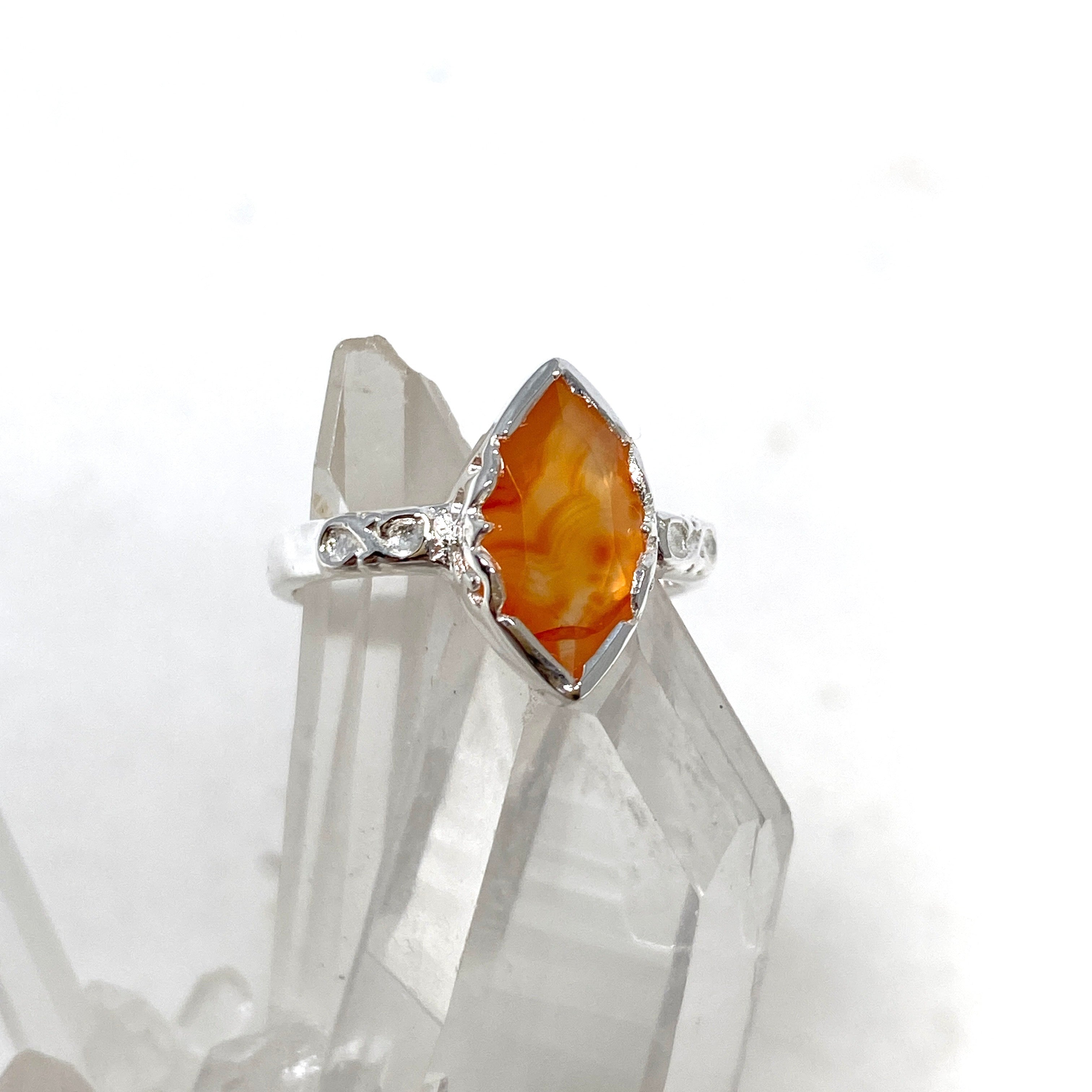 Natural Carnelian Faceted Marquise Ring in Sterling Silver - Elegant Decorative Setting R3726 | Perfect for Wedding, Engagement, and Special Occasion Jewelry Gifts
