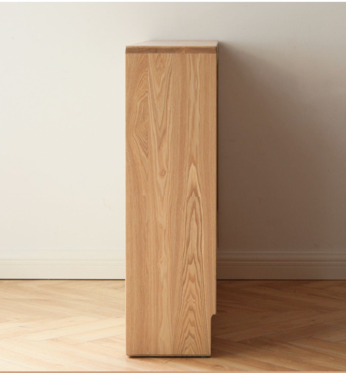 Solid Oak Wood Ultra Thin Sideboard - Modern Slim Console Table for Living Room, Entryway, or Dining Room Storage