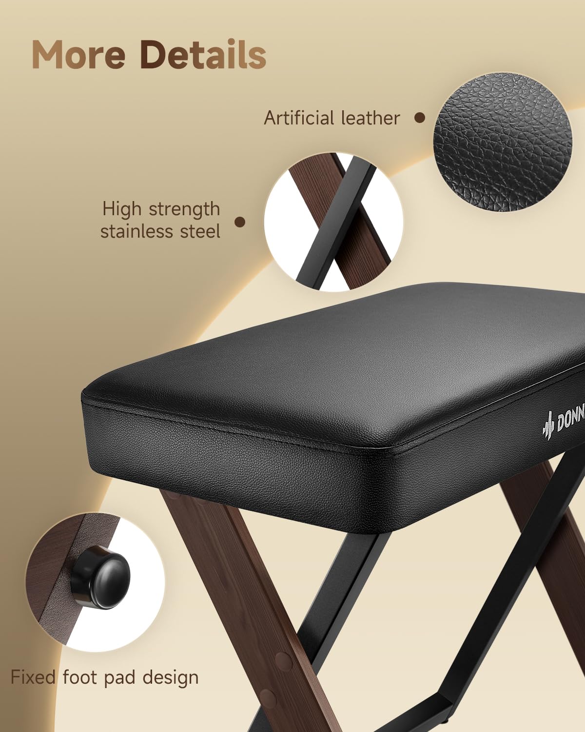 Donner DKB-300 Adjustable Piano Bench with Thick Padding - Sturdy Metal Keyboard Stool Chair with Comfortable Cushion in Walnut Wood Finish - Perfect for Home, Studio & Music Practice Sessions