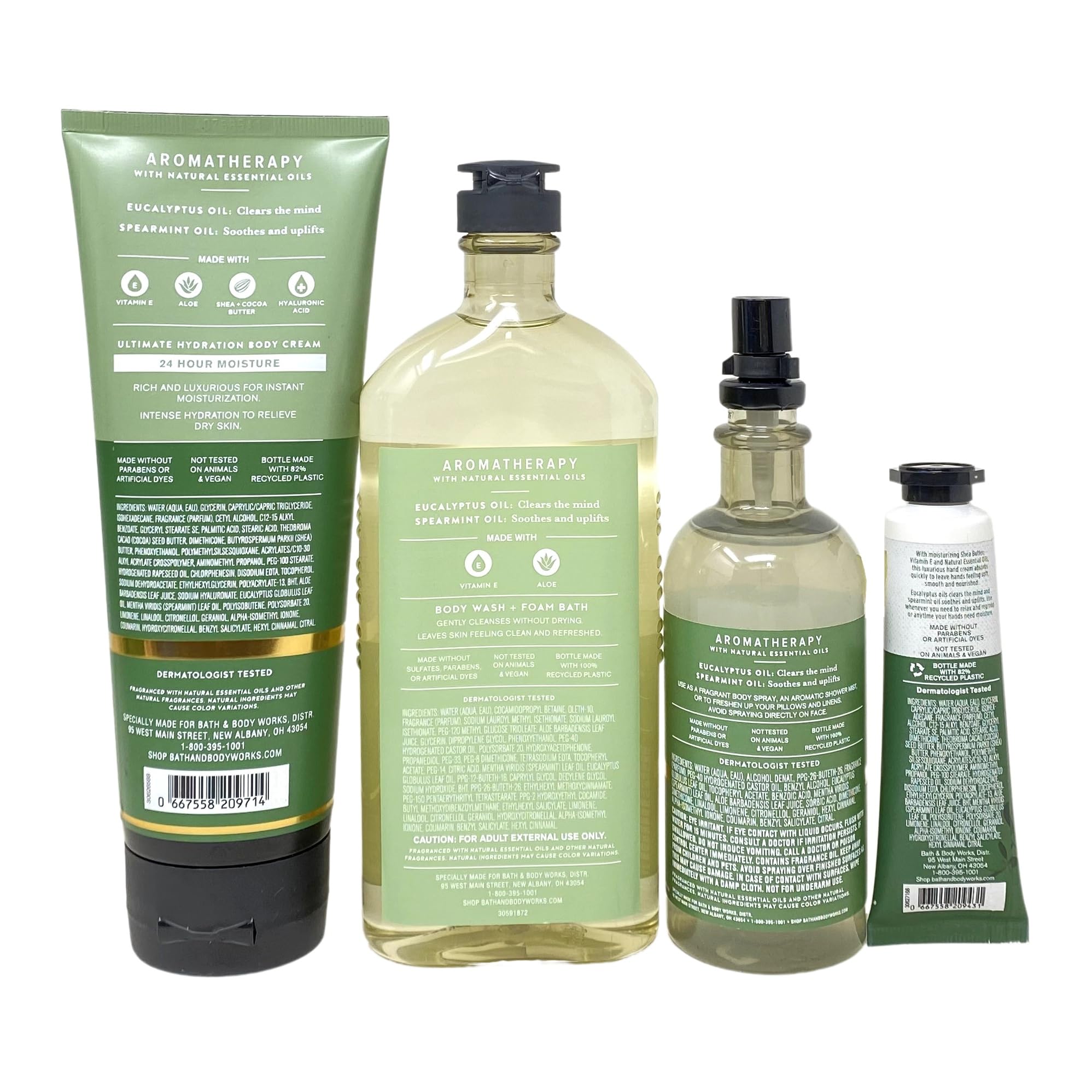 Bath & Body Works Aromatherapy Eucalyptus Spearmint Stress Relief Gift Set - Body Cream, Body Wash, Essential Oil Mist & Hand Cream with Natural Oats Soap Bar | Relaxing Spa & Self-Care Kit for Home, Office & Travel