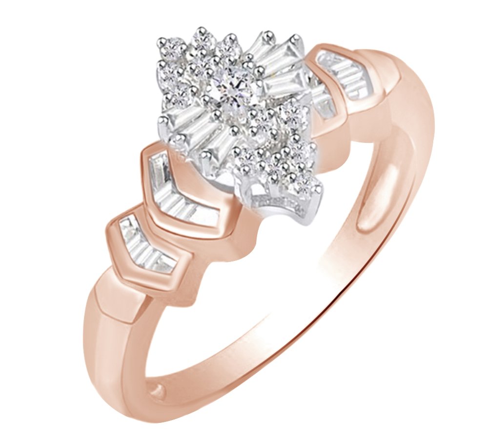 14K Gold Over Sterling Silver White Natural Diamond Cluster Ring - 0.25 CTTW Anniversary Gift for Her, Wedding, Engagement, Valentine's Day Jewelry