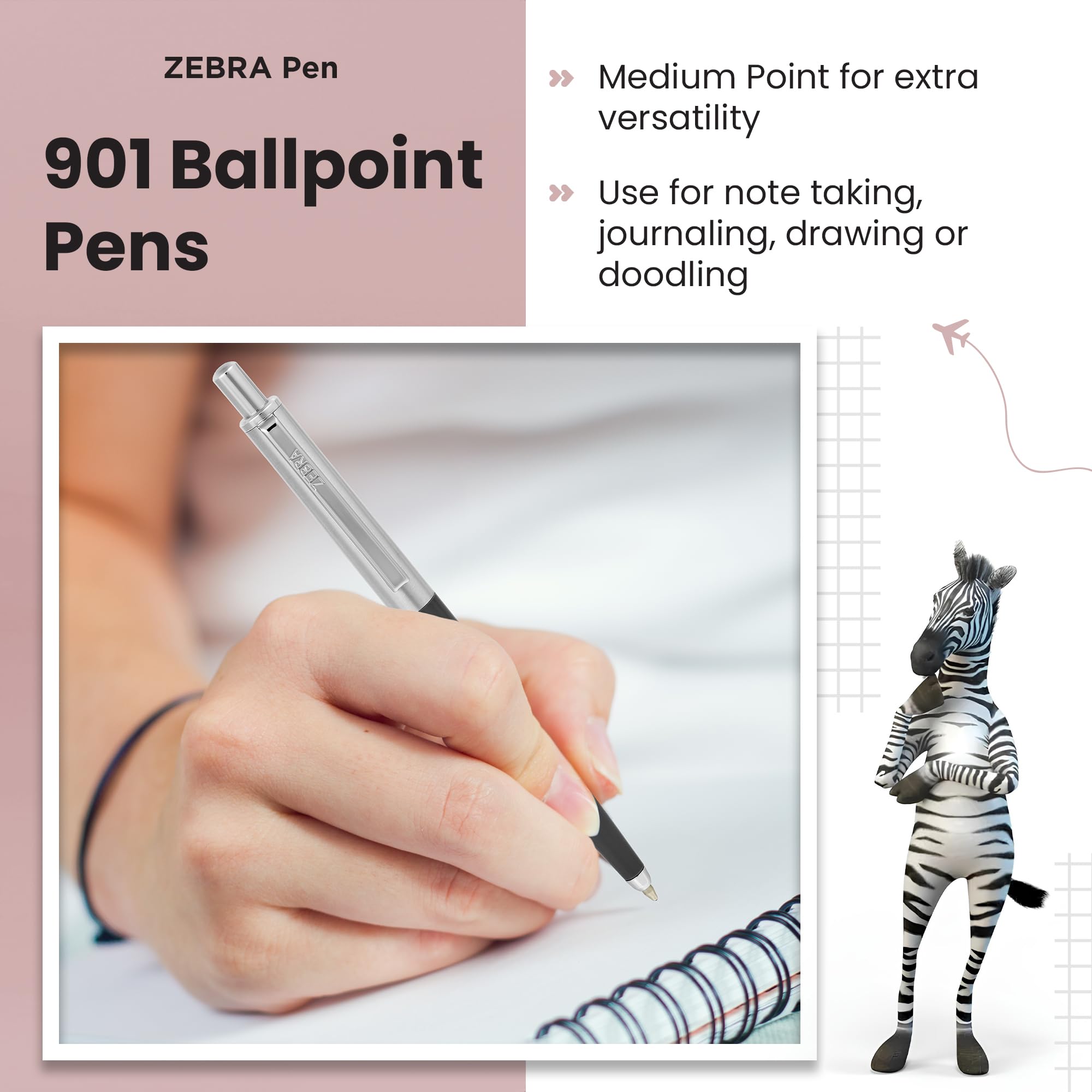 Zebra Pen 901 Black Ballpoint Pens - Retractable Fine Point Black Ink Pens with Premium Grey Barrel & Presentation Case | Smooth Writing for Office, School, Note Taking & Gift Giving (1 Pack)