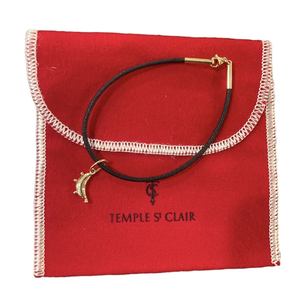 18K Gold Crescent Moon Charm Cord Bracelet by Temple St Clair - Elegant Layering Jewelry for Everyday Wear & Special Occasions