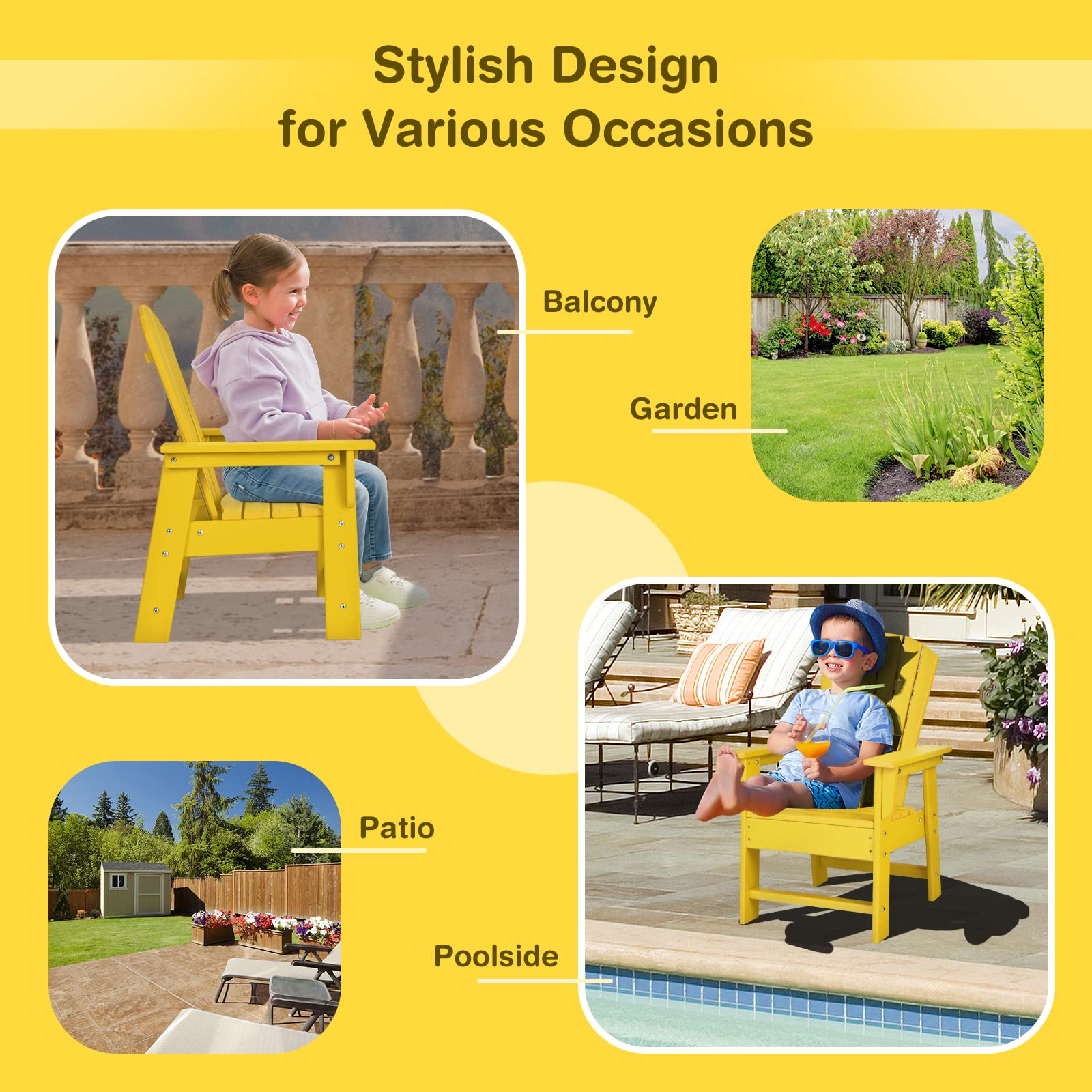 **Giantex Kids Adirondack Chair - Yellow HDPE Outdoor Patio Chair with Ergonomic Backrest for Toddlers, Deck, Porch, Backyard & Poolside - Weather-Resistant & Durable for Indoor/Outdoor Use - Perfect for Relaxing, Lounging & Playtime**